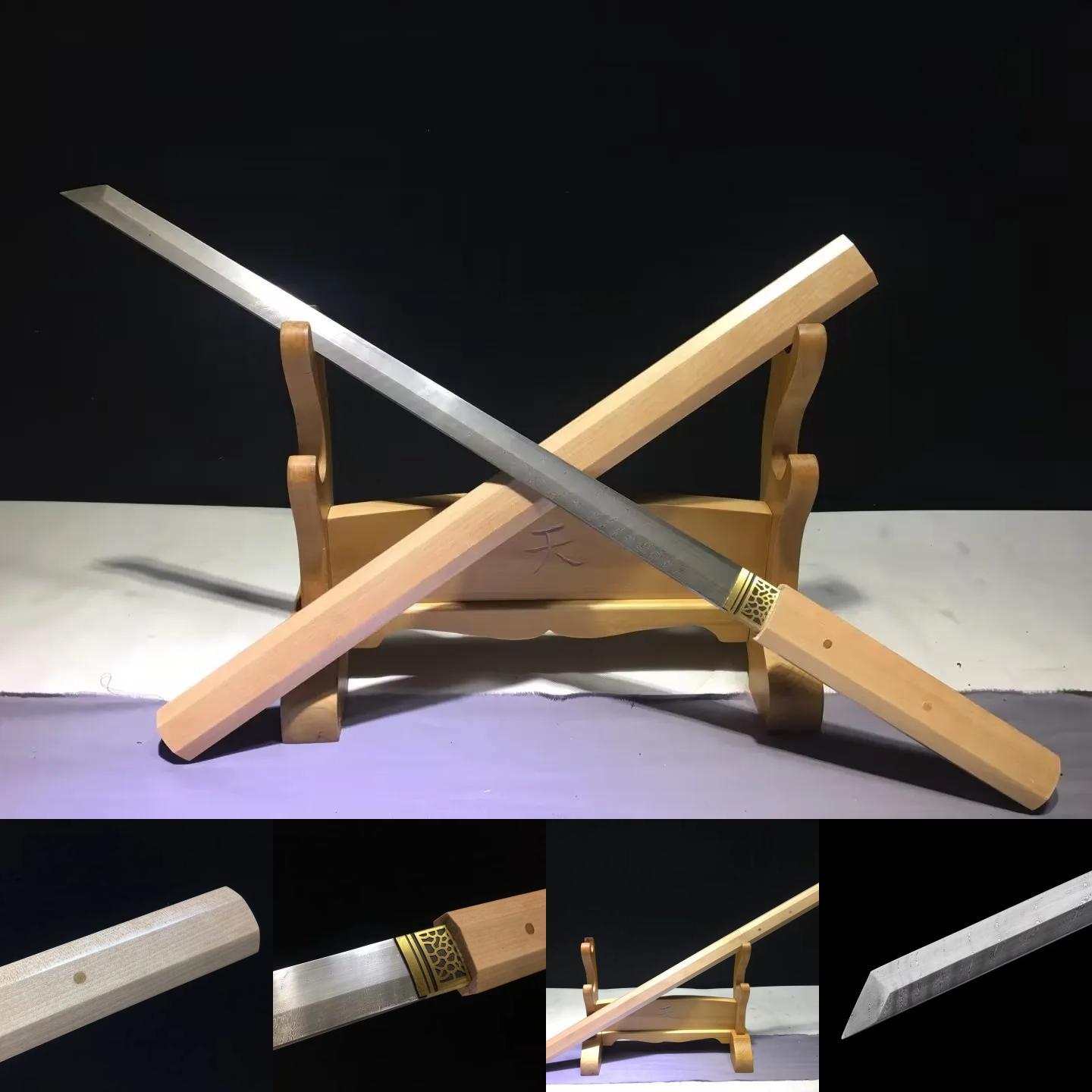 Wakizashi Shirasaya Chokuto| Damascus | Copper Accessories | Wooden Sheath | Hand forged sharpened | High performance | Razor sharp | Battle-ready | Full-tang - Spartan Blades Club - 陳氏劍莊1892