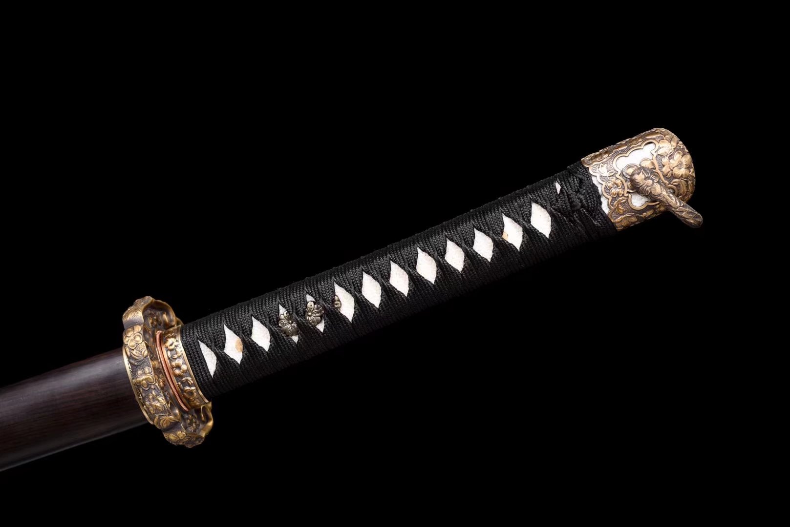 Tachi | Damascus Clay Tempered | Ebony Sheath| Copper Handle | Hand forged | Hand sharpened |  Ray-skin Handle | Battle-ready | Full-tang - Spartan Blades Club - 陳氏劍莊1892