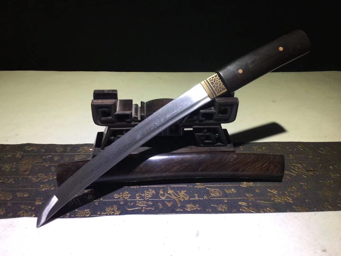 Tanto | Damascus | Ebony Sheath | Ebony Handle | Copper Accessories | Hand forged sharpened | High performance | Razor sharp | Battle-ready | Full-tang - Spartan Blades Club - 陳氏劍莊1892