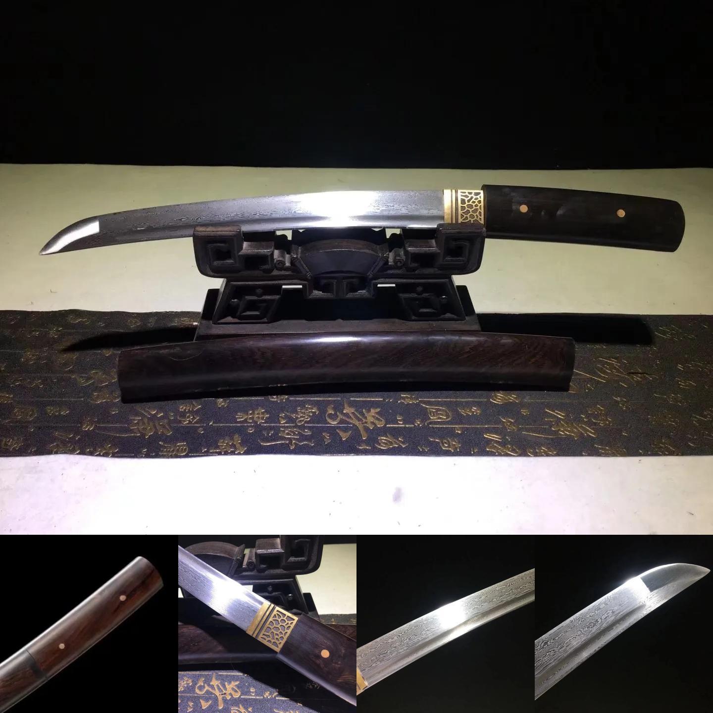 Tanto | Damascus | Ebony Sheath | Ebony Handle | Copper Accessories | Hand forged sharpened | High performance | Razor sharp | Battle-ready | Full-tang - Spartan Blades Club - 陳氏劍莊1892