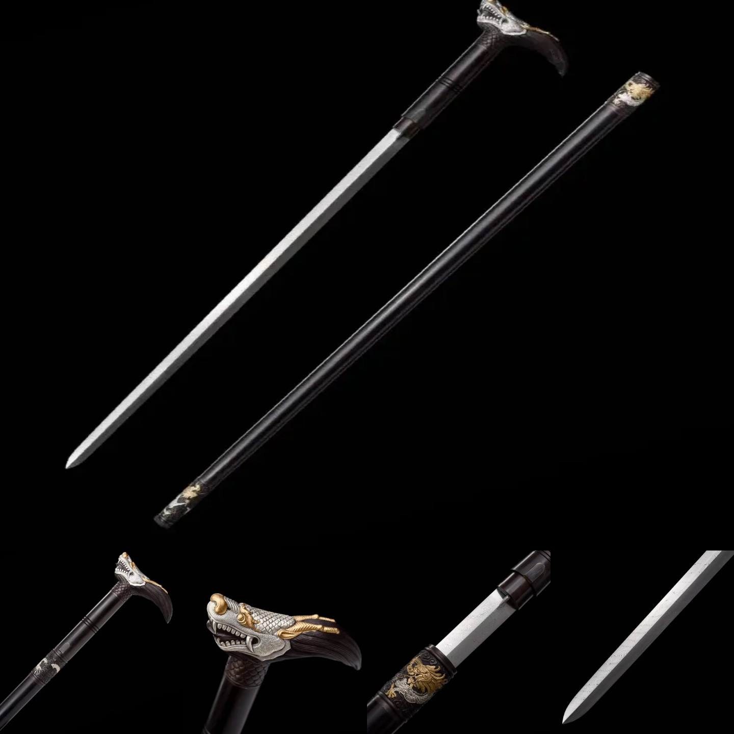 DRAGON FURY CANE SWORD Pattern Steel Sheath Lock Handcrafted Battle-Ready - Spartan Blades Club - 陳氏劍莊1892