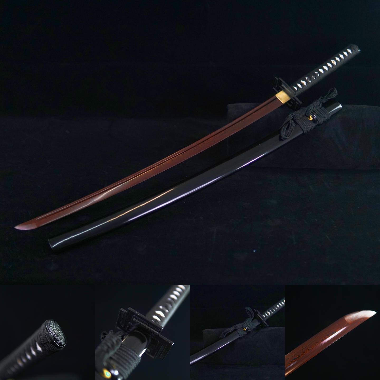 TK05-Sunset Bloodlust（血色夕阳） Katana - Damascus Steel | Hand forged sharpened | Wooden Lacquer Saya | Iron Fittings | Full-tang | Battle-ready | Razor sharp | High performance - Spartan Blades Club - 陳氏劍莊1892