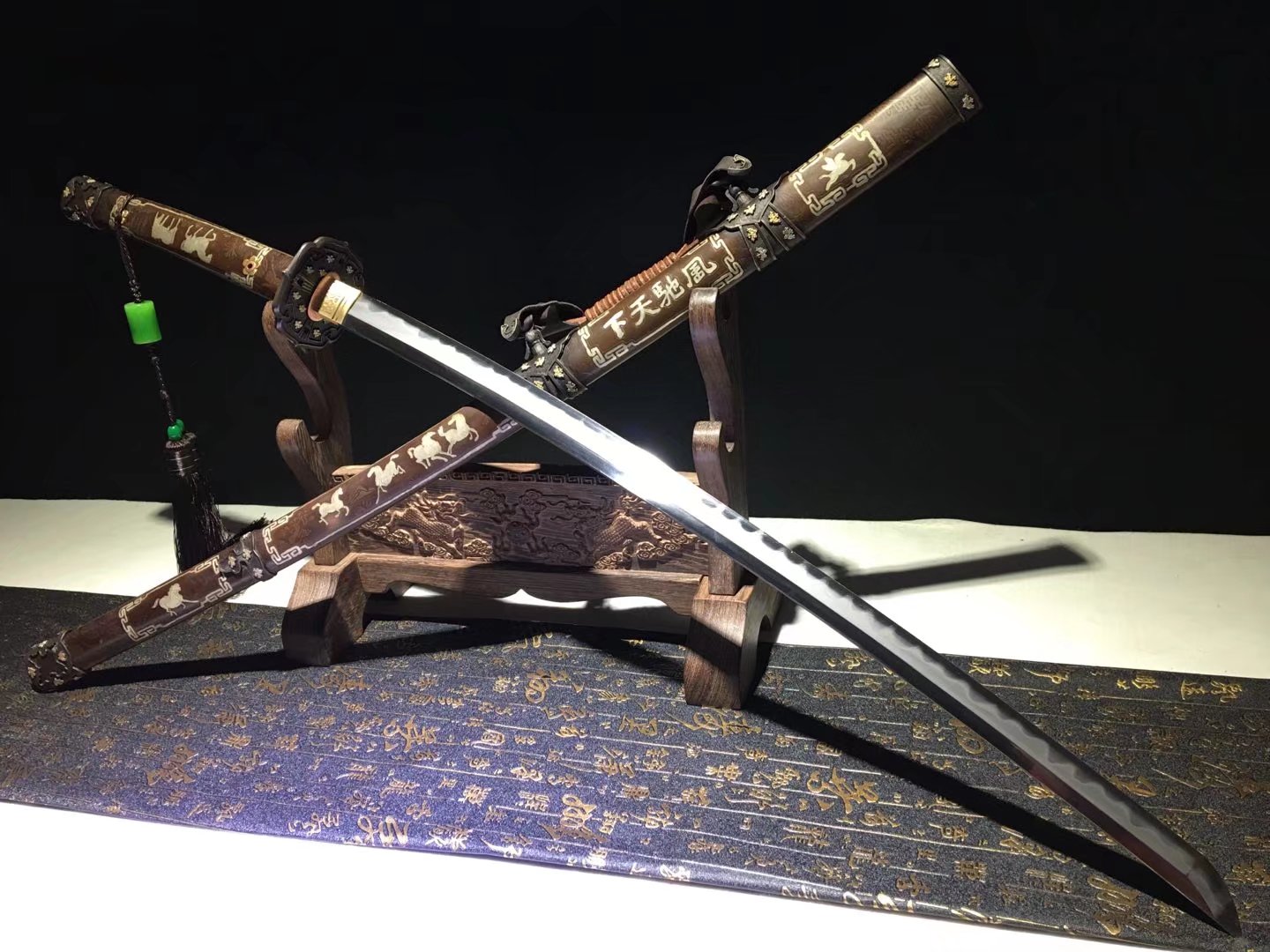 Tachi | Damascus Steel Clay-tempered | Horse | Copper Gilded Glided silver Sheath Accessories Handle | Real Hamon | High performance | Battle-ready | Full-tang - Spartan Blades Club - 陳氏劍莊1892