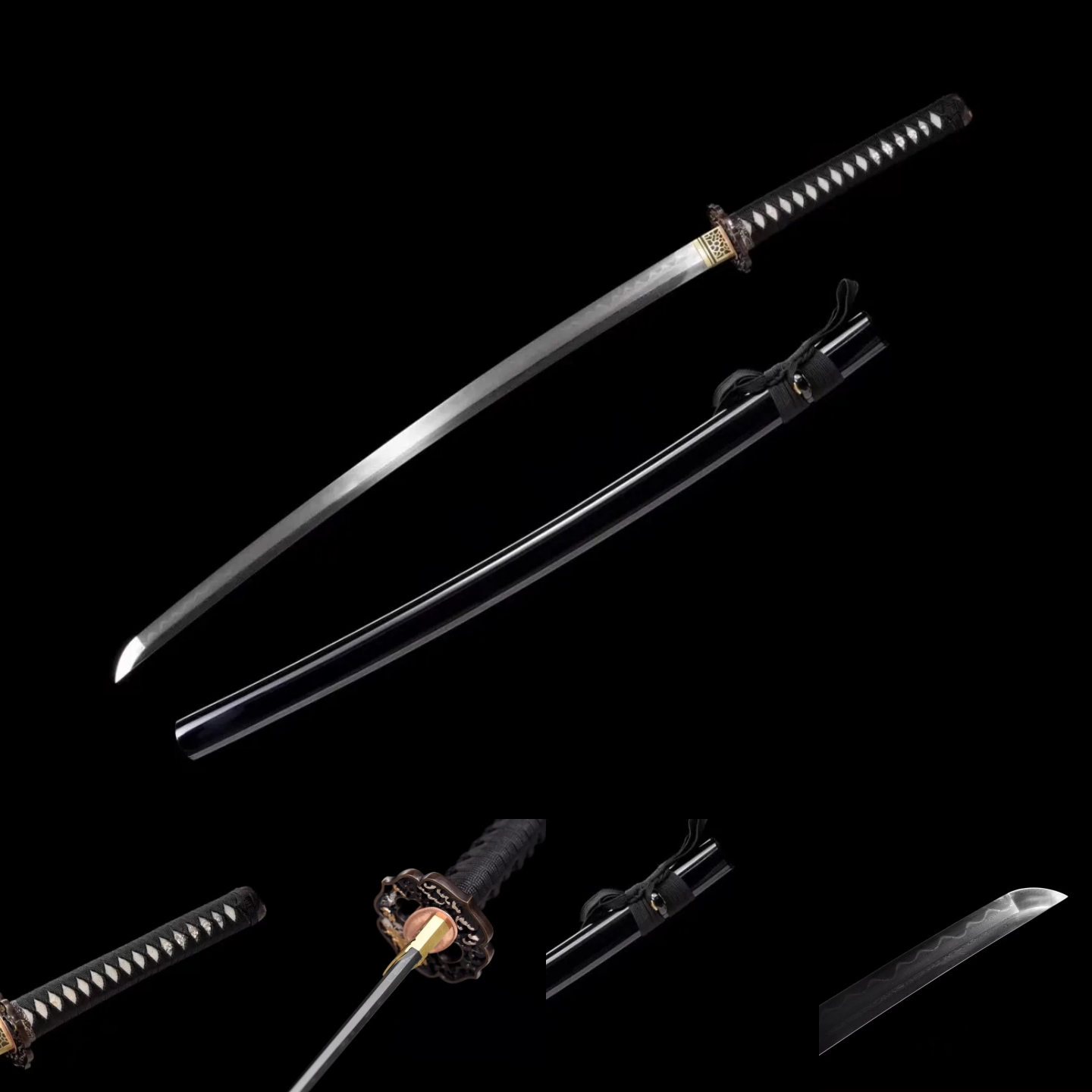 Katana | Hand forged | Damascus Clay tempered | Copper gilded glided silver | Lacquer sheath |  Real hamon |  Battle-ready | Full-tang - Spartan Blades Club - 陳氏劍莊1892