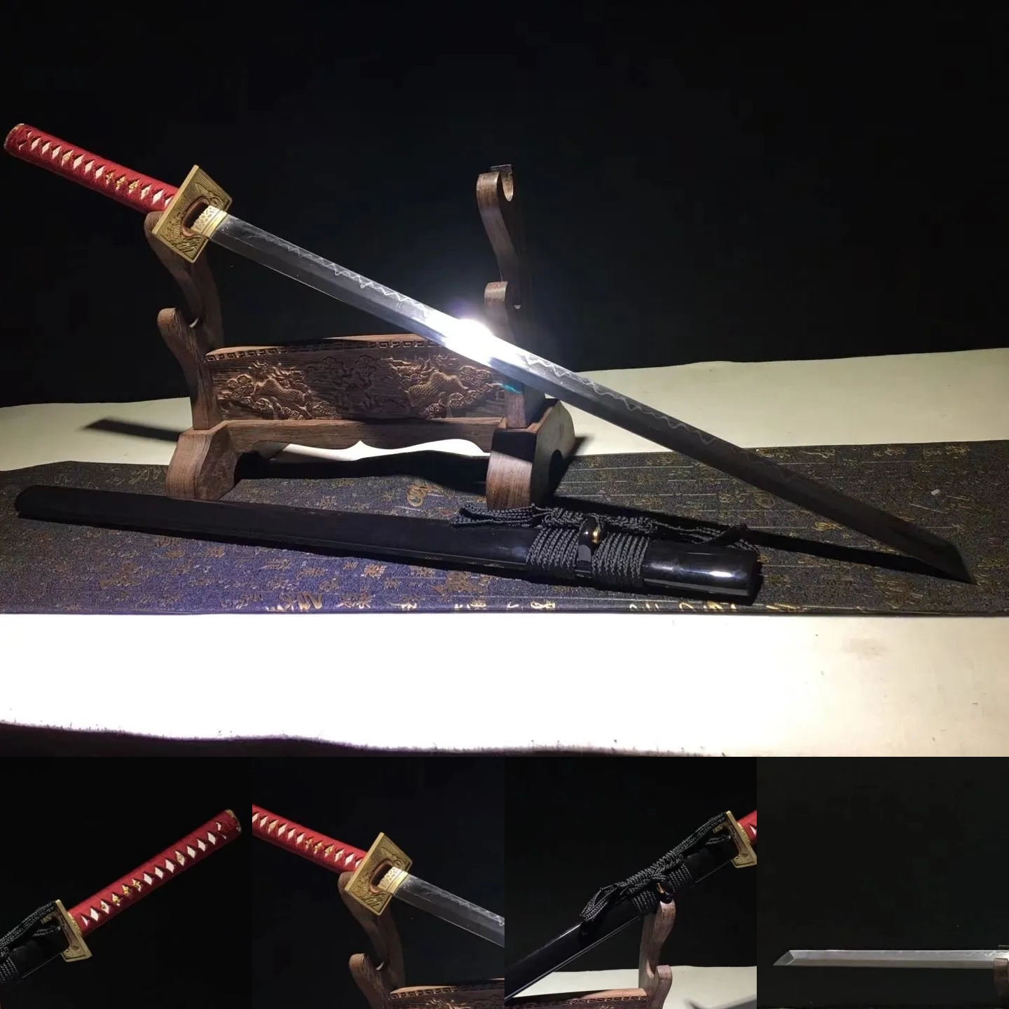 Ninjato | T10 Steel Clay Tempered | Hand sharpened | Brass Accessories | Wooden Lacquer Sheath | Hand forged | High performance | Sharp | Battle-ready | Full-tang | Red Black | Spartan Blades Club | CHEN'S SWORDS 1892 - Spartan Blades Club - 陳氏劍莊1892