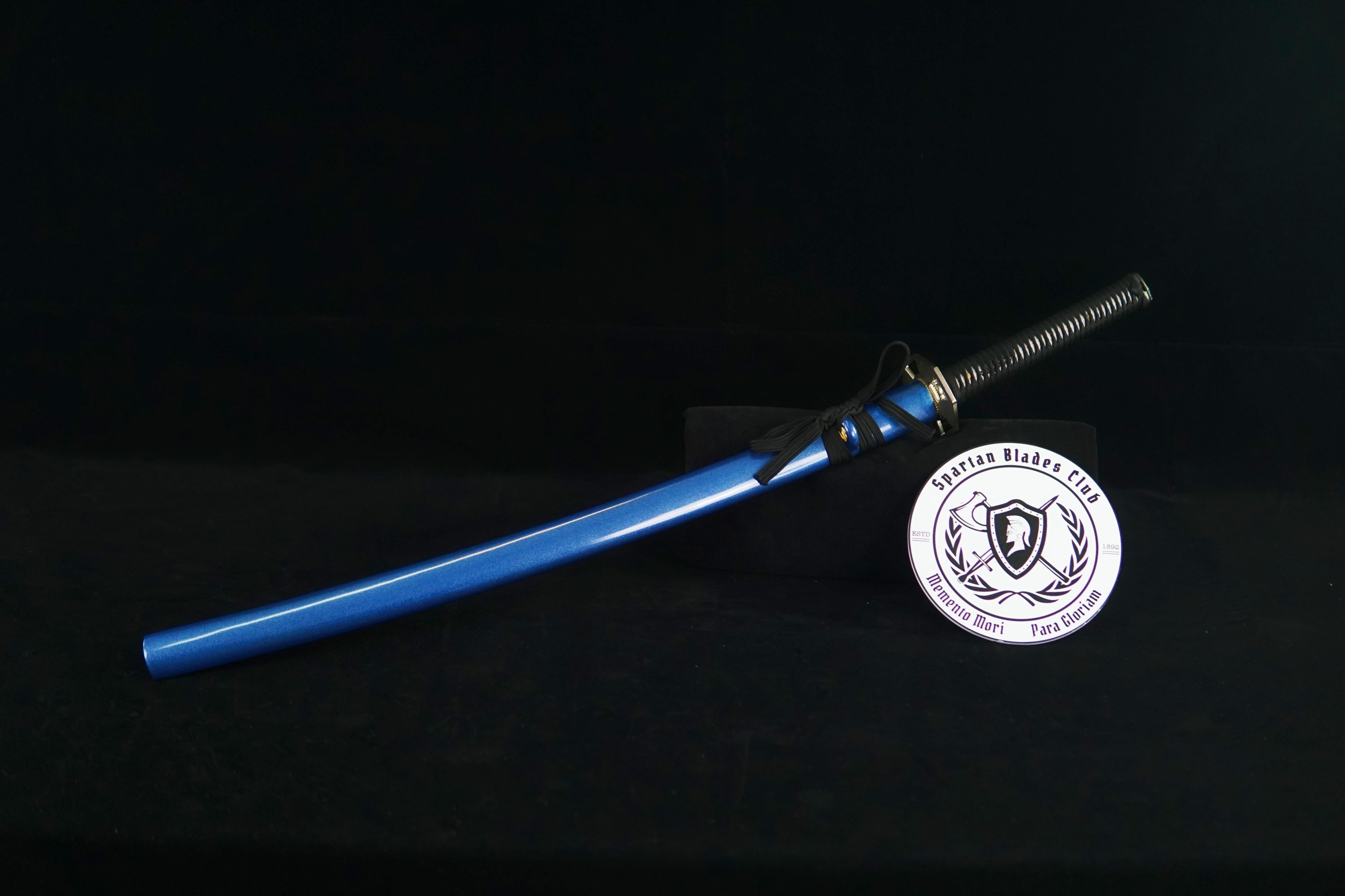 TK04-Azure Enchantress（蓝色妖姬） Katana - T10 Steel - Clay tempered | Hand forged sharpened | Wooden Lacquer Saya | Iron Fittings | Full-tang | Battle-ready | Razor sharp | High performance - Spartan Blades Club - 陳氏劍莊1892