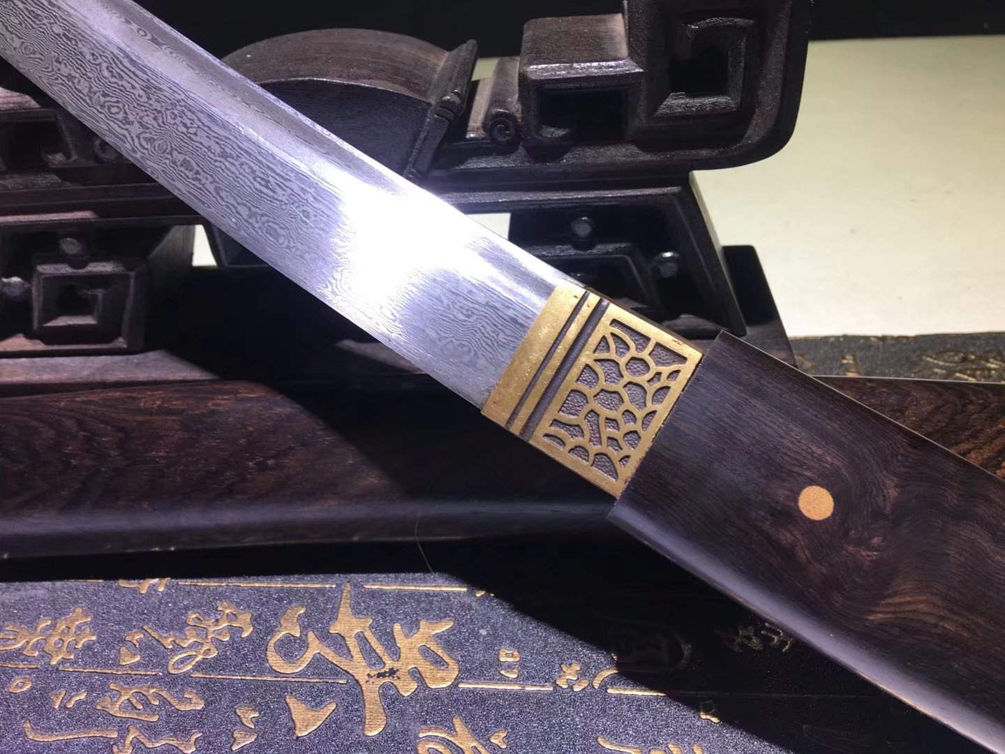 Tanto | Damascus | Ebony Sheath | Ebony Handle | Copper Accessories | Hand forged sharpened | High performance | Razor sharp | Battle-ready | Full-tang - Spartan Blades Club - 陳氏劍莊1892