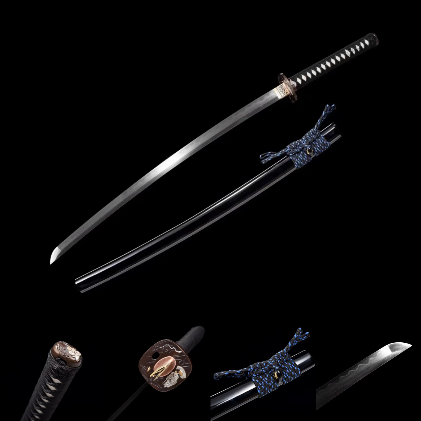 Katana | Damascus Clay tempered | Copper Gilded Glided silver | Wooden Lacquer Sheath | Hand forged sharpened | Battle-ready | Full-tang - Spartan Blades Club - 陳氏劍莊1892