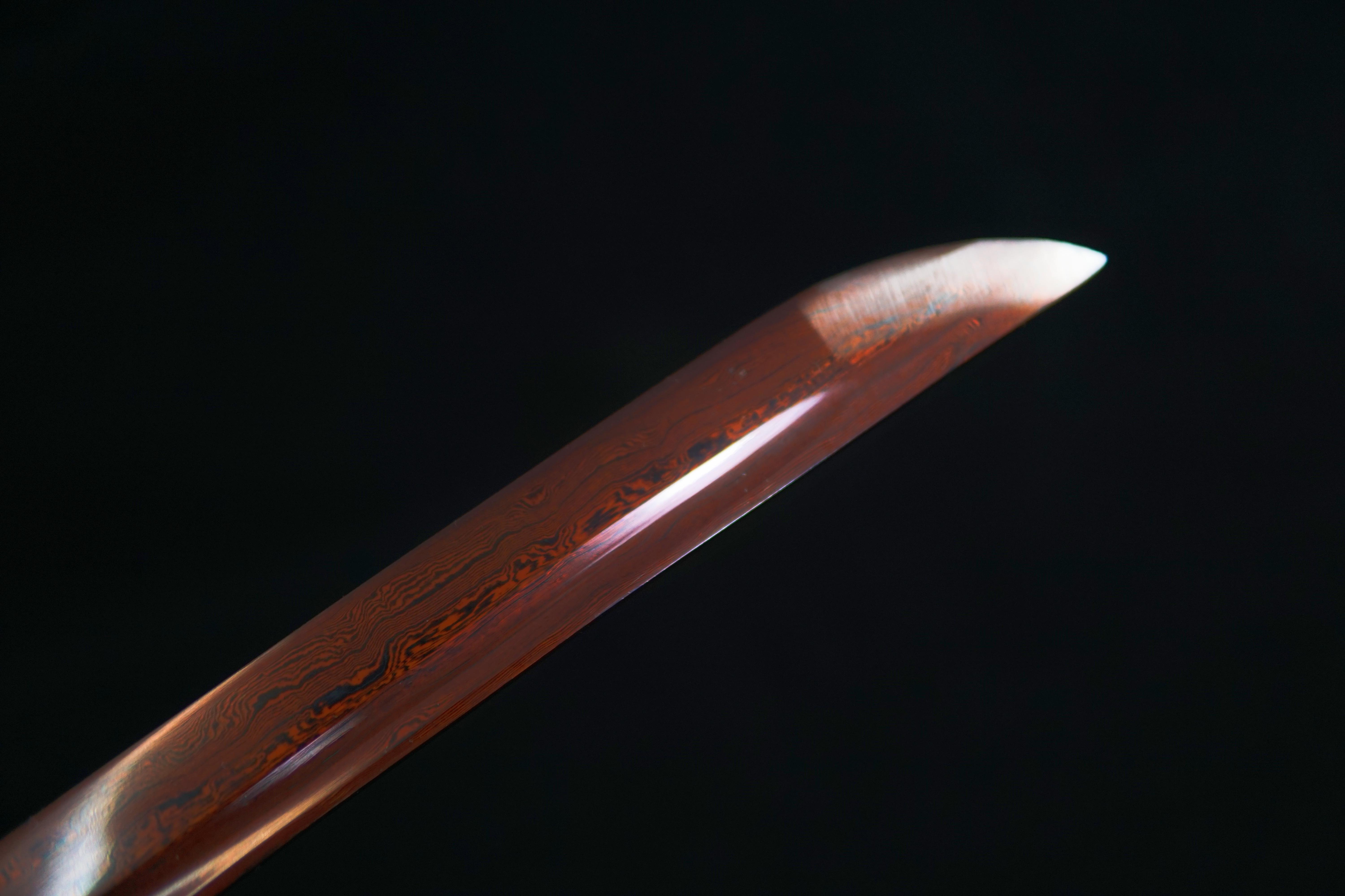 TK05-Sunset Bloodlust(血色夕阳) Katana - Damascus Steel | Hand forged sharpened | Wooden Lacquer Saya | Iron Fittings | Full-tang | Battle-ready | Razor sharp | High performance - Spartan Blades Club - 陳氏劍莊1892