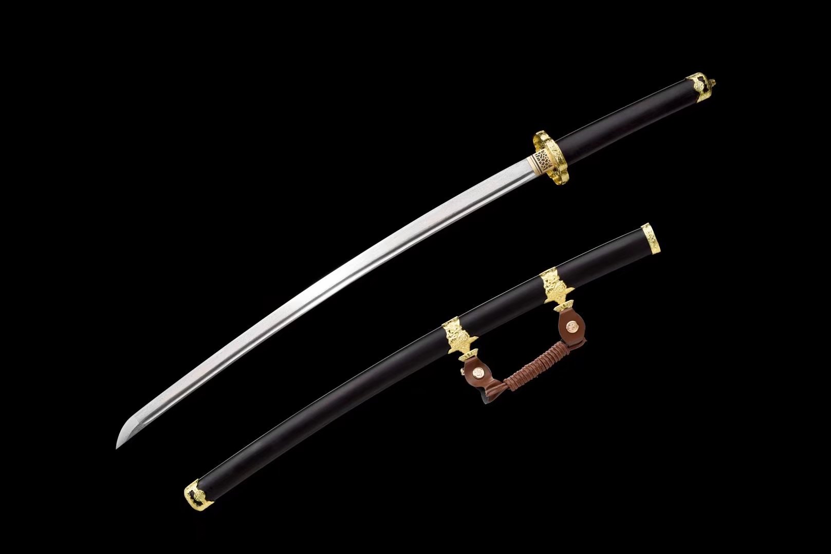 Tachi | Damascus Hand sharpened | Ebony Sheath | Ebony Handle | Copper Accessories | Real hamon | High performance | Battle-ready | Full-tang - Spartan Blades Club - 陳氏劍莊1892