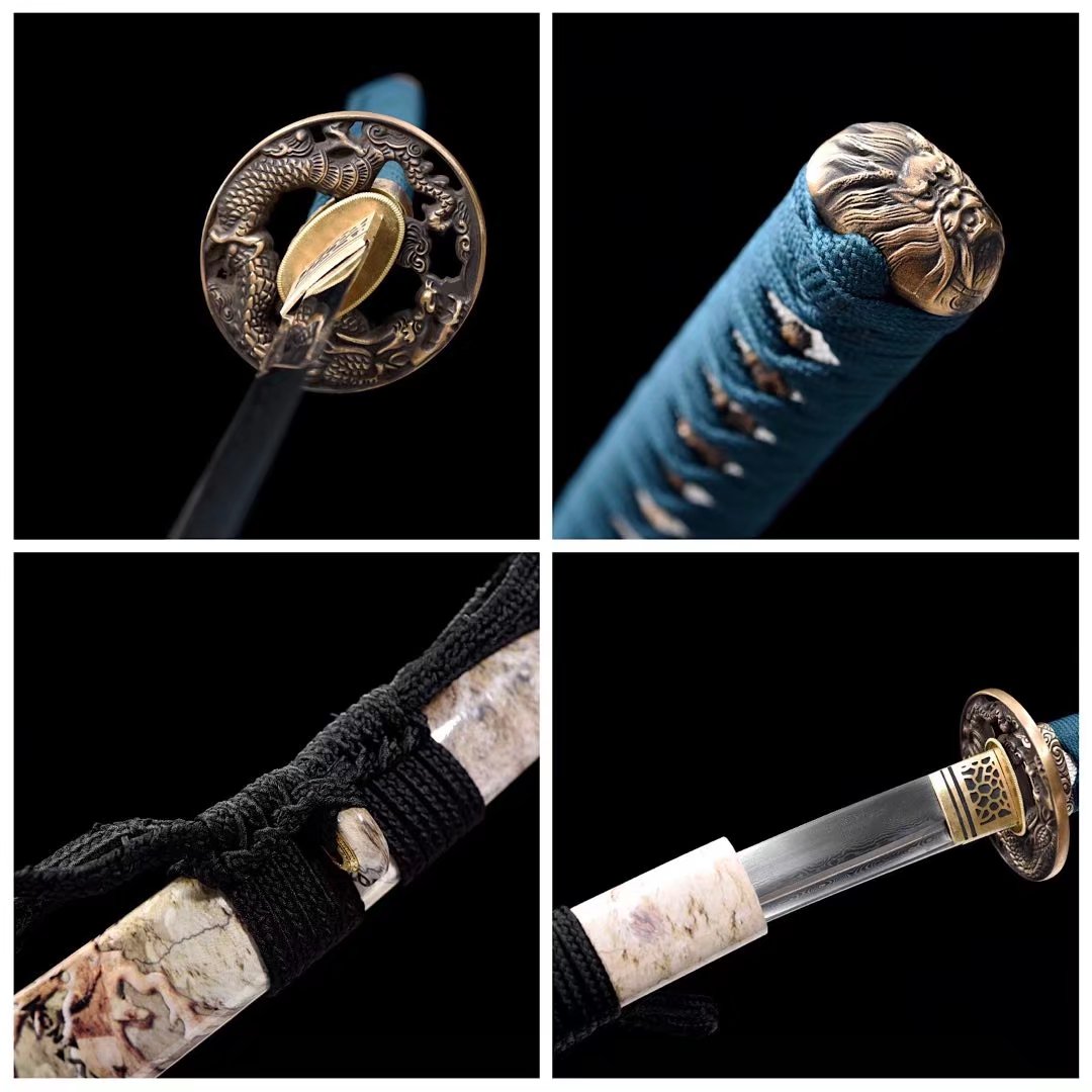 Tachi | Damascus Steel |  Dragon Motif | Brass Fittings | Full-tang | Battle-ready | razor sharp | Spartan Blades Club | CHEN'S SWORDS 1892 - Spartan Blades Club - 陳氏劍莊1892