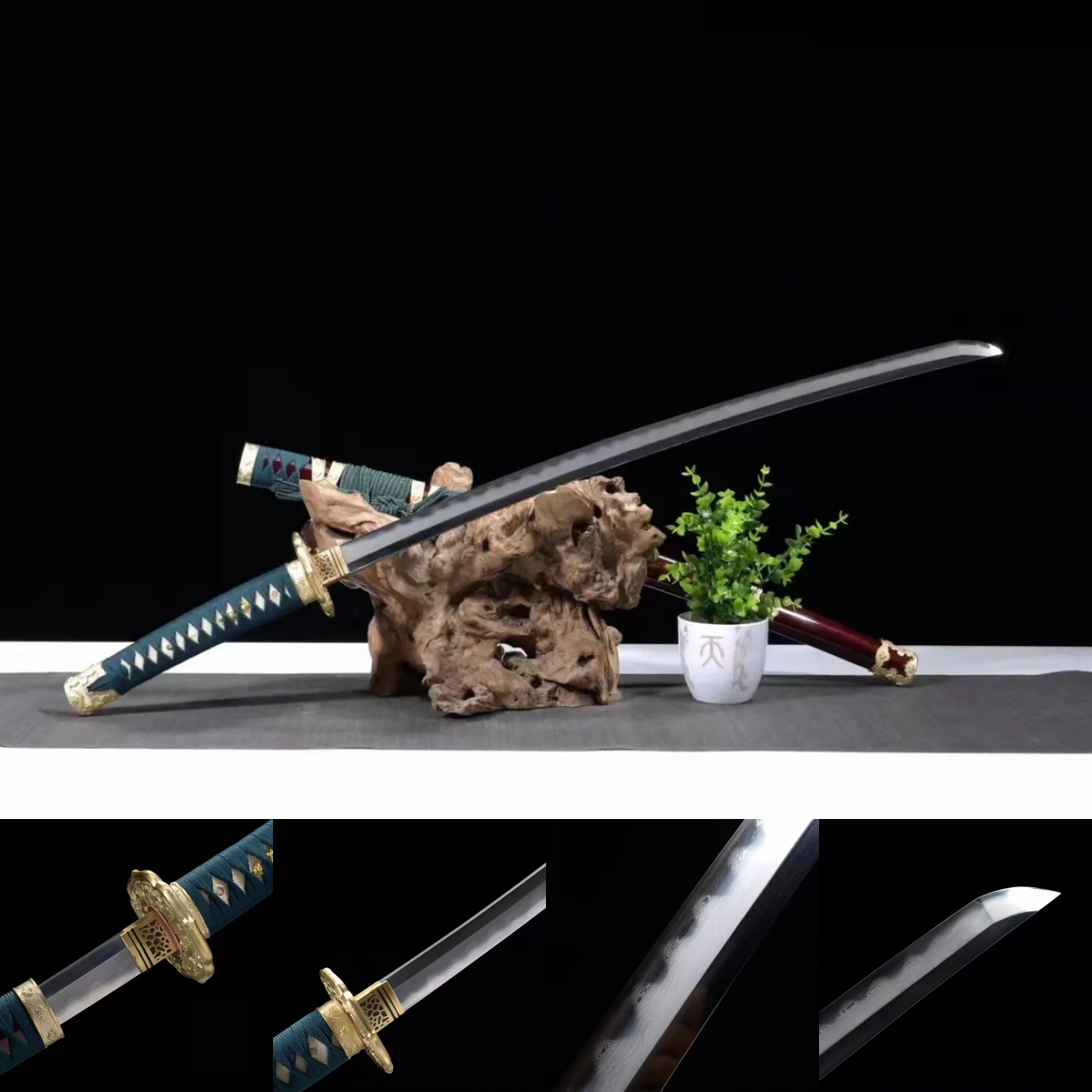 Tachi | Damascus Steel - Clay Tempered | Copper Accessories | Wooden Lacquer Sheath | Ray-skin Handle | Real hamon | Hand forged | High performance | Razor sharp | Battle-ready | Full-tang - Spartan Blades Club - 陳氏劍莊1892