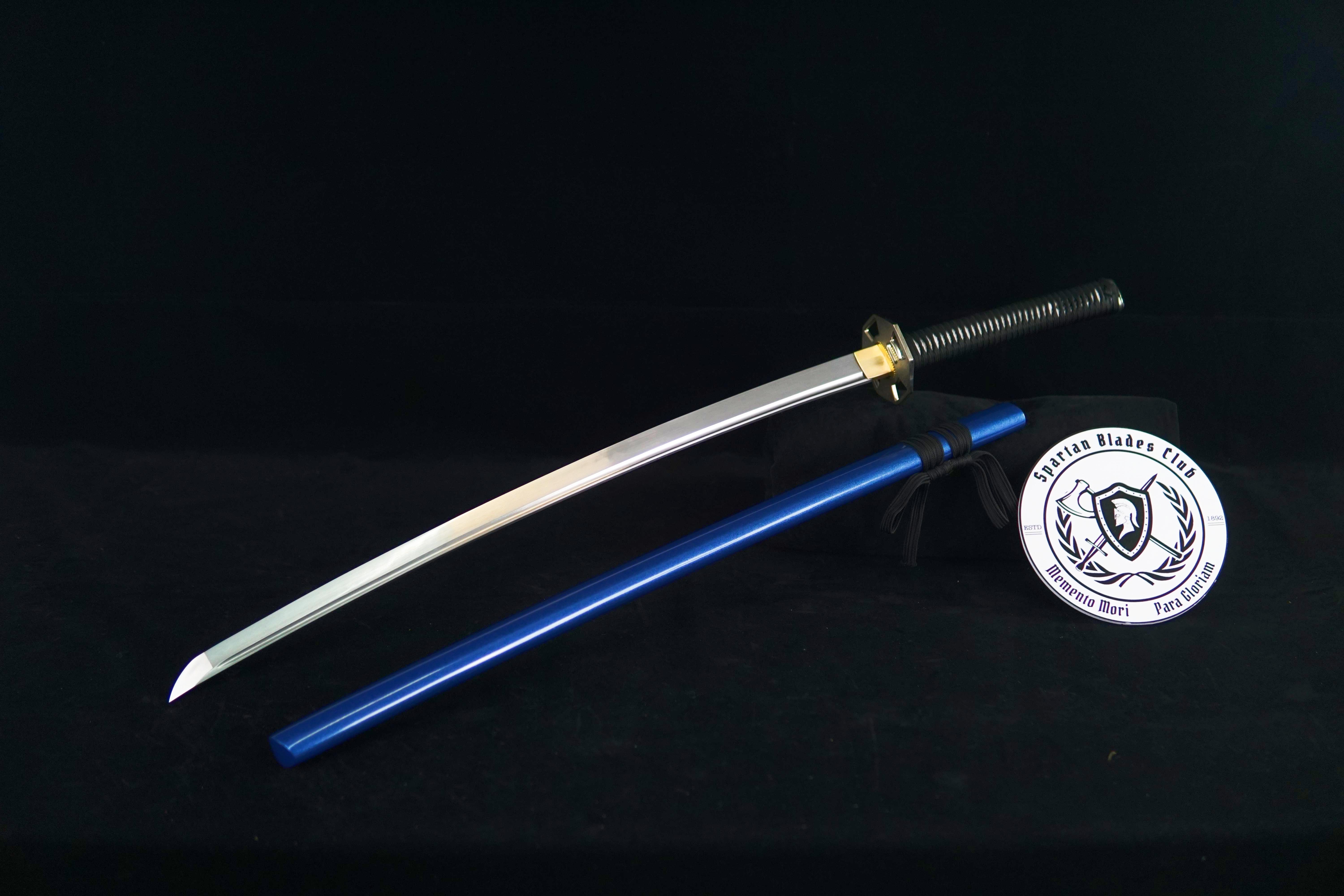 TK04-Azure Enchantress(蓝色妖姬) Katana - T10 Steel - Clay tempered | Hand forged sharpened | Wooden Lacquer Saya | Iron Fittings | Full-tang | Battle-ready | Razor sharp | High performance - Spartan Blades Club - 陳氏劍莊1892