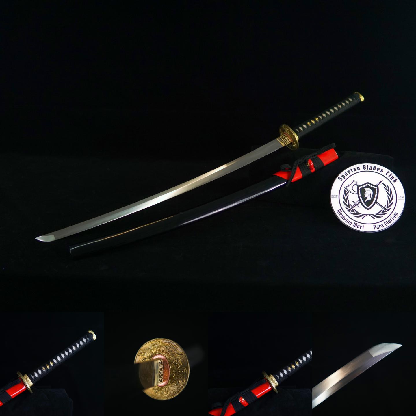 TK06- Asahi Rising(旭日升) Katana | Damascus Steel - Clay tempered | Hand forged sharpened | Wooden Lacquer Sheath | Copper Accessories | Ray-skin Handle | Full-tang | Battle-ready | Razor sharp | High performance - Spartan Blades Club - 陳氏劍莊1892