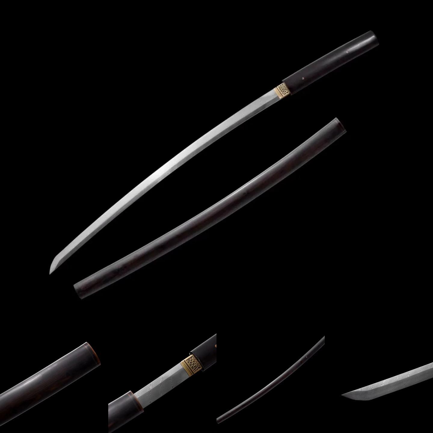 Shirasaya| Damascus | Ebony Sheath | Copper Accessories | Hand forged sharpened | Full-tang | Battle-ready | Razor sharp | High performance - Spartan Blades Club - 陳氏劍莊1892