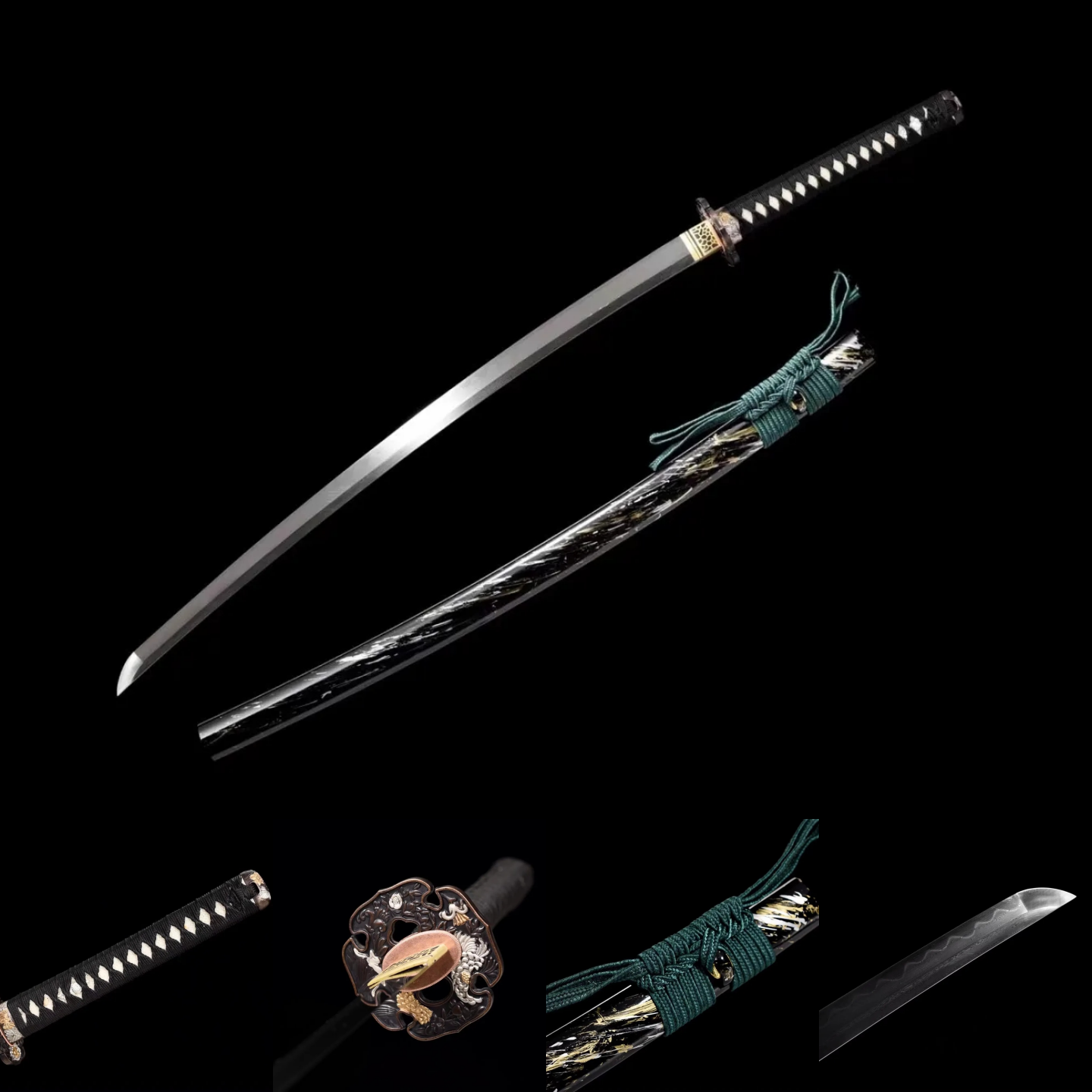 Katana | Damascus Tempered | Copper Accessories Gilded Glided silver | Ray-skin Handle | Wooden Lacquer sheath | Real hamon | High performance | Battle-ready | Full-tang - Spartan Blades Club - 陳氏劍莊1892