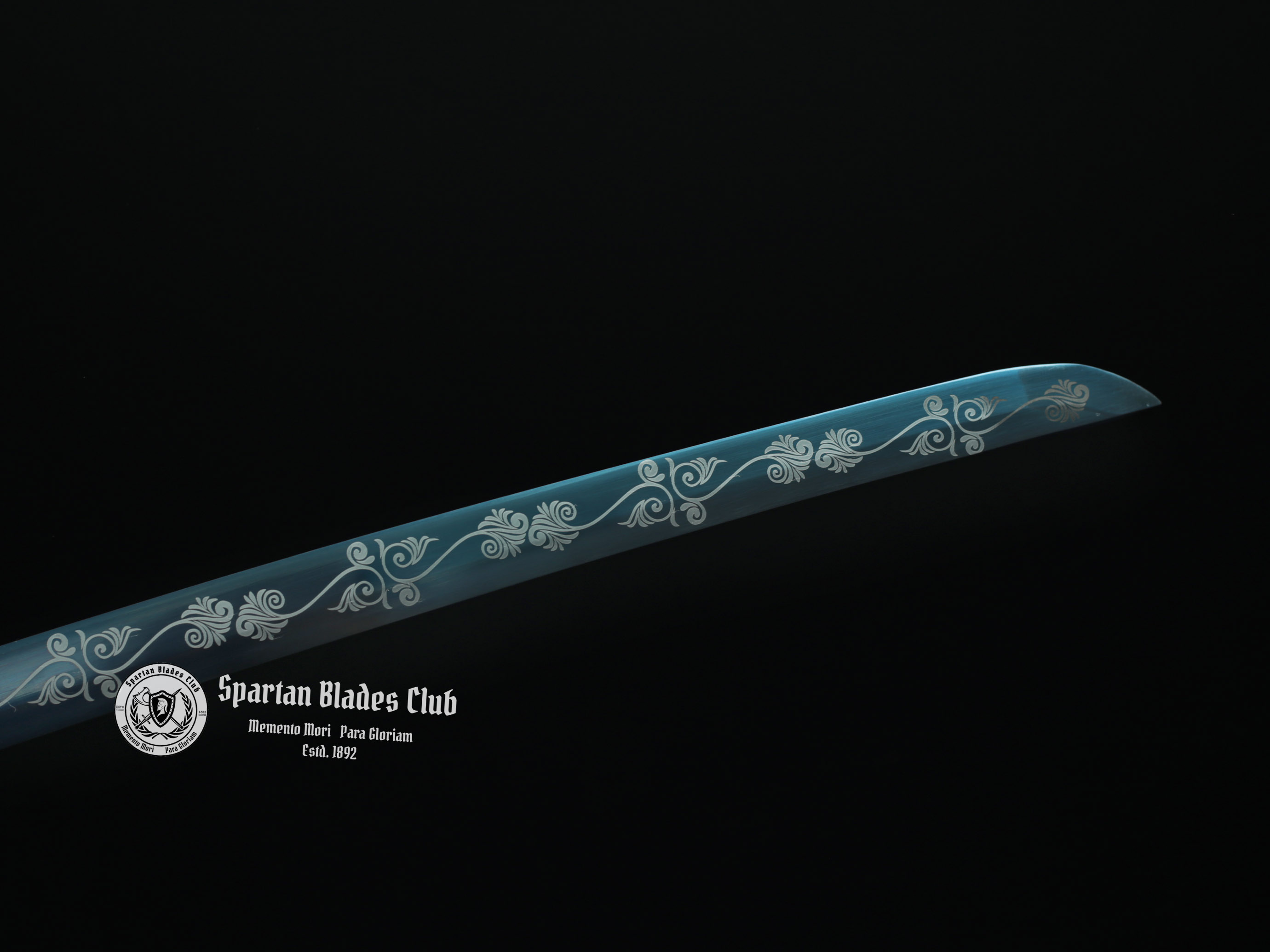 Blue Lanxiao(蓝枭) Katana - T10 steel - Blue blade with classic engraving flowers - Full tang - Battle reday - SBC - Spartan Blades Club - 陳氏劍莊1892