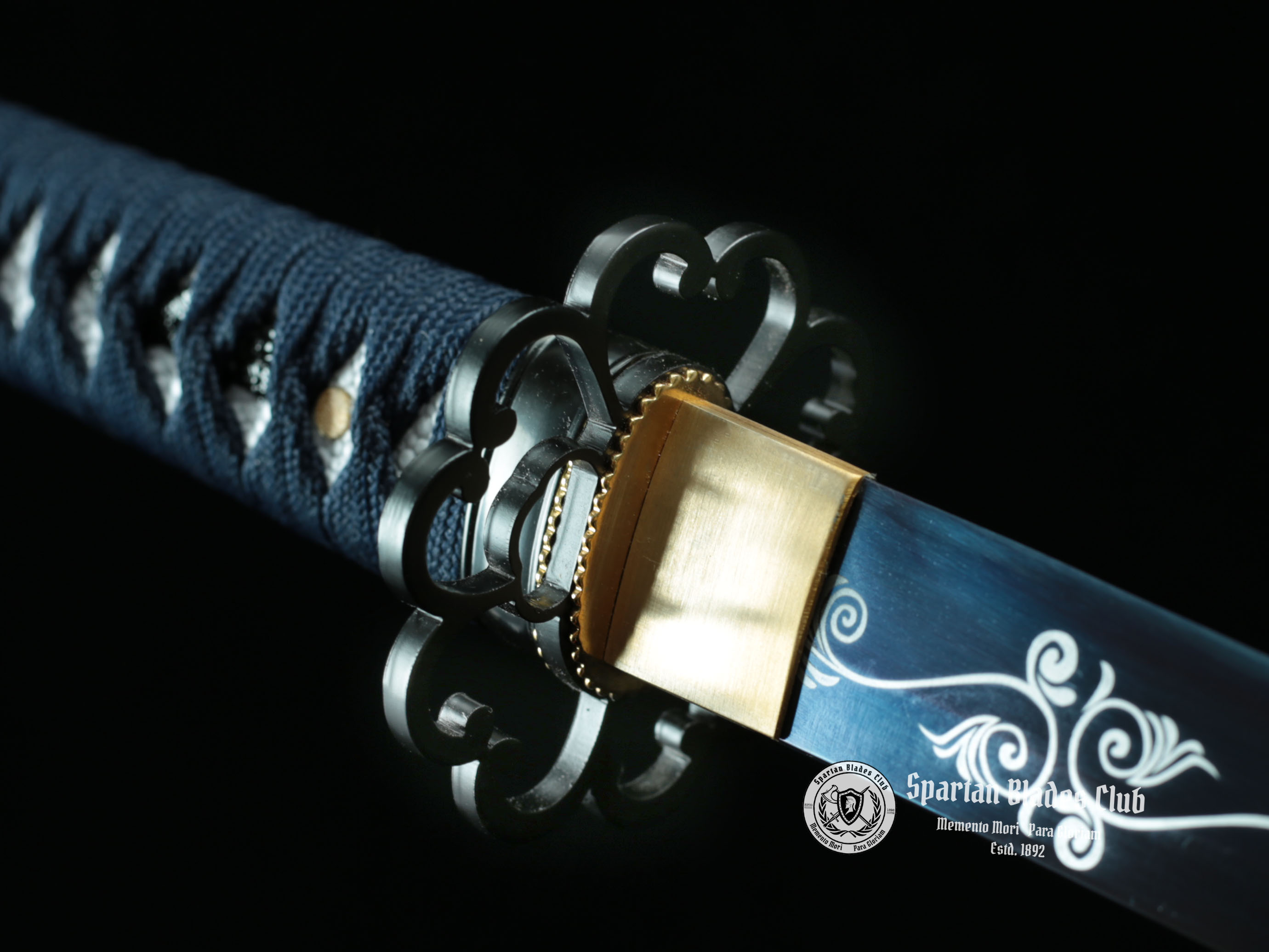 Blue Lanxiao(蓝枭) Katana - T10 steel - Blue blade with classic engraving flowers - Full tang - Battle reday - SBC - Spartan Blades Club - 陳氏劍莊1892