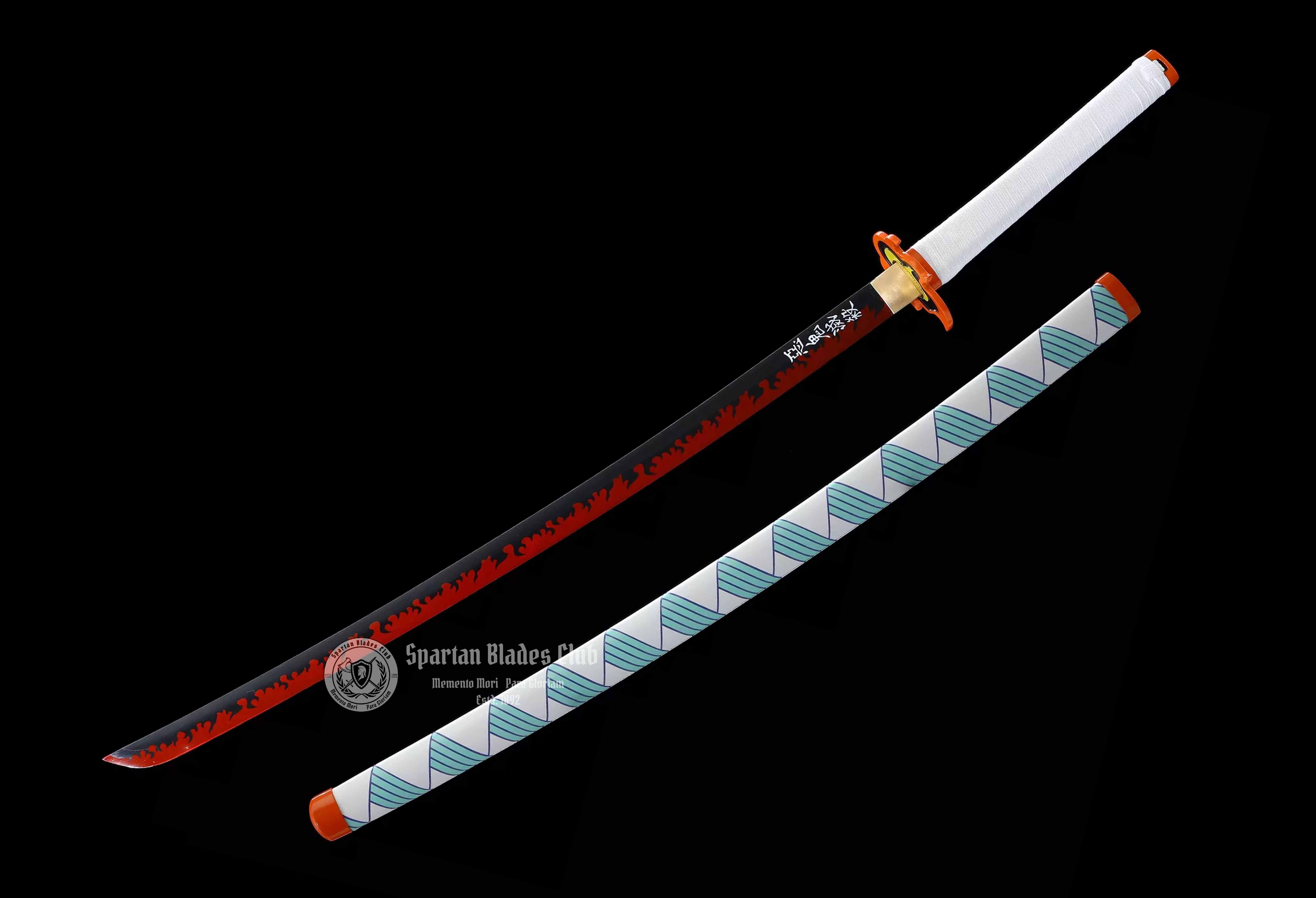 Rengoku Kyoujurou Sword - Leather Saya- Demon Slayer - Handmade Real Sword - Sharp - 1045 Carbon steel - Full tang and Battle ready - Japanese Anime Cosplay - SBC - Spartan Blades Club - 陳氏劍莊1892