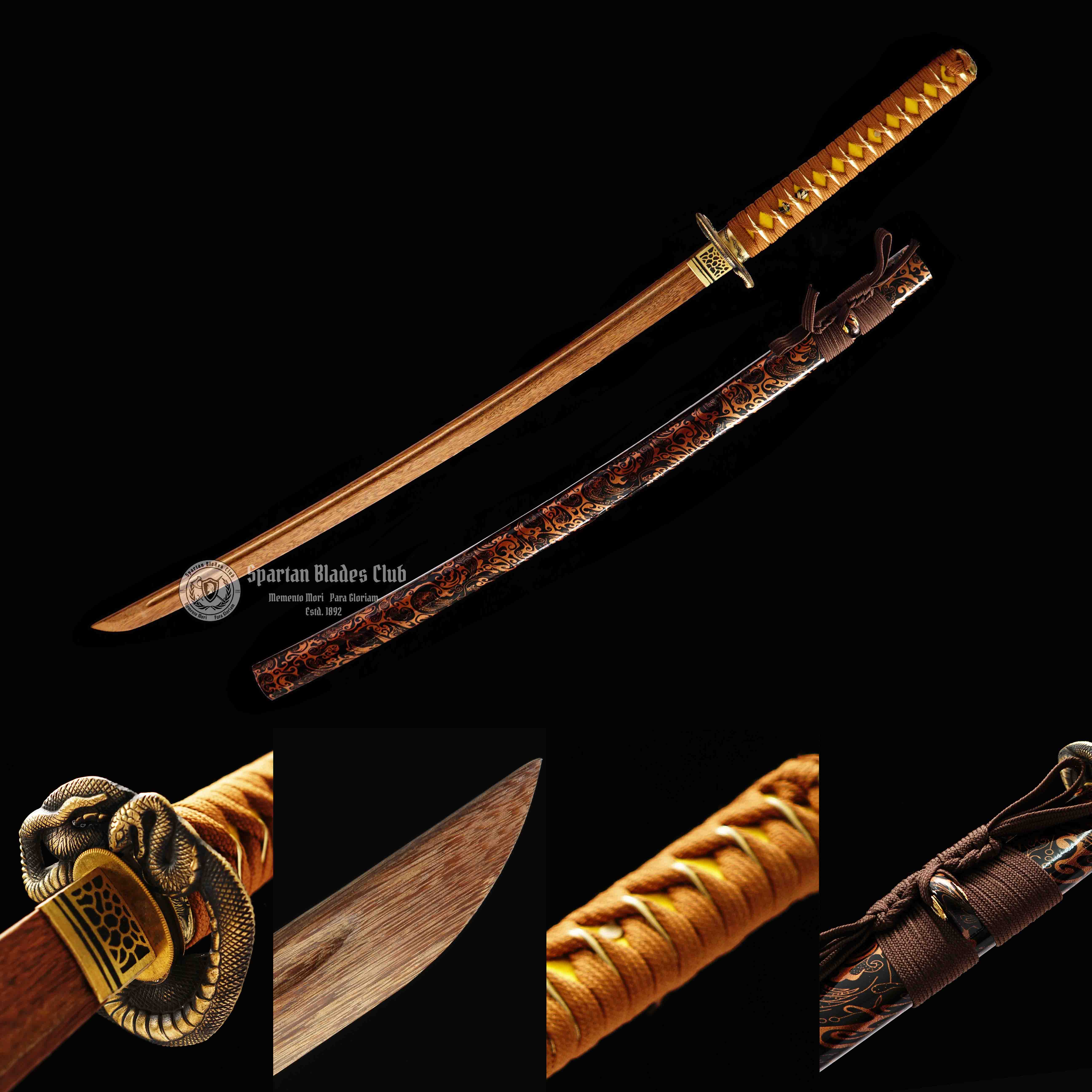 Serpent Shadow (蛇影)-Practice Katana Sword - Rosewood Blade - Brass Fittings - Authentic Design - Meticulous Craftsmanship - Realism Unmatched - SBC - Spartan Blades Club - 陳氏劍莊1892