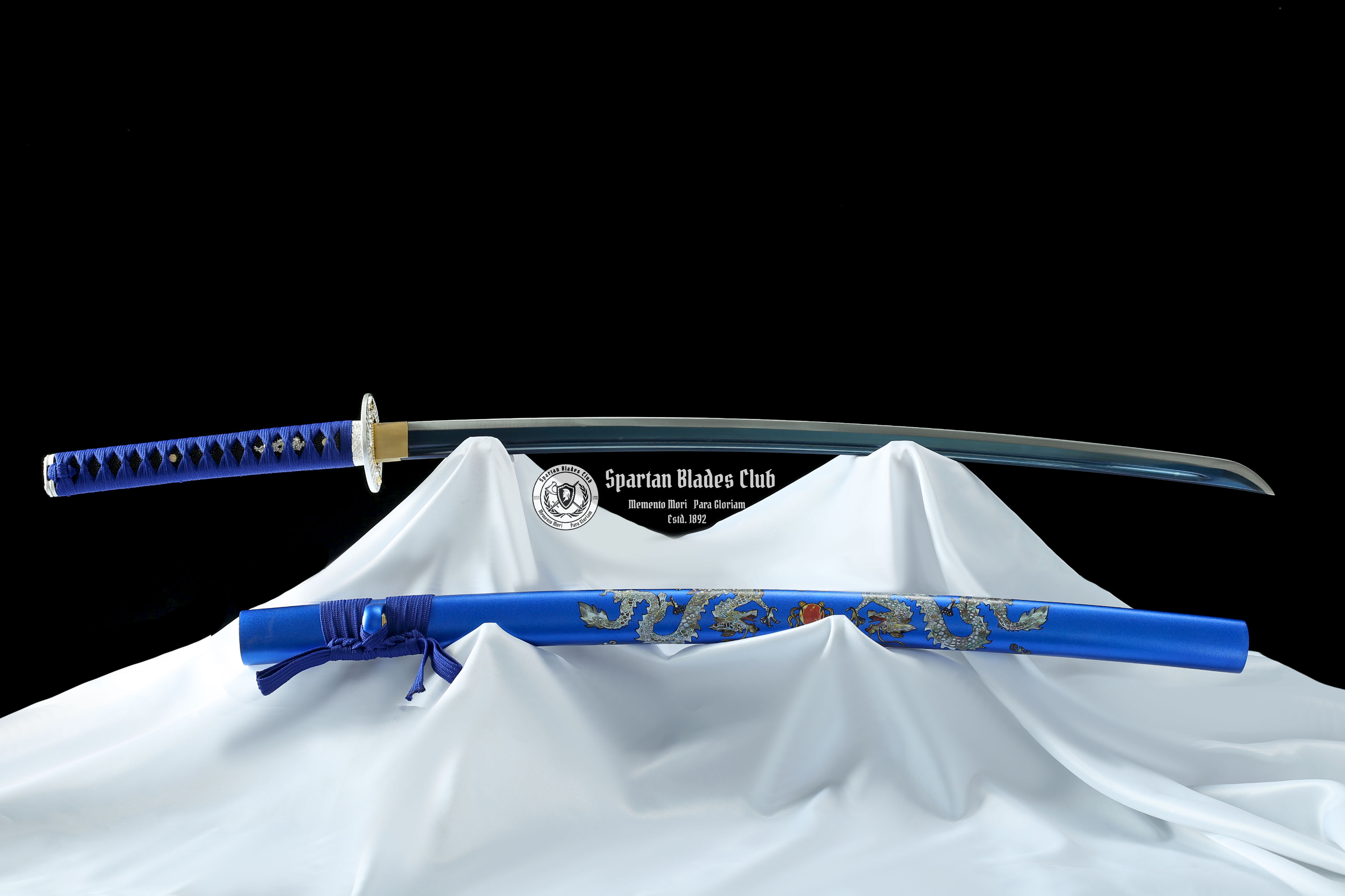 *TK26* 雷龙 (Raiden Dragon) Katana - Hand-Forged - 1045 Carbon Steel - Bat Pattern Tsuba - Vibrant Blue Design - Spartan Blades Club - Spartan Blades Club - 陳氏劍莊1892