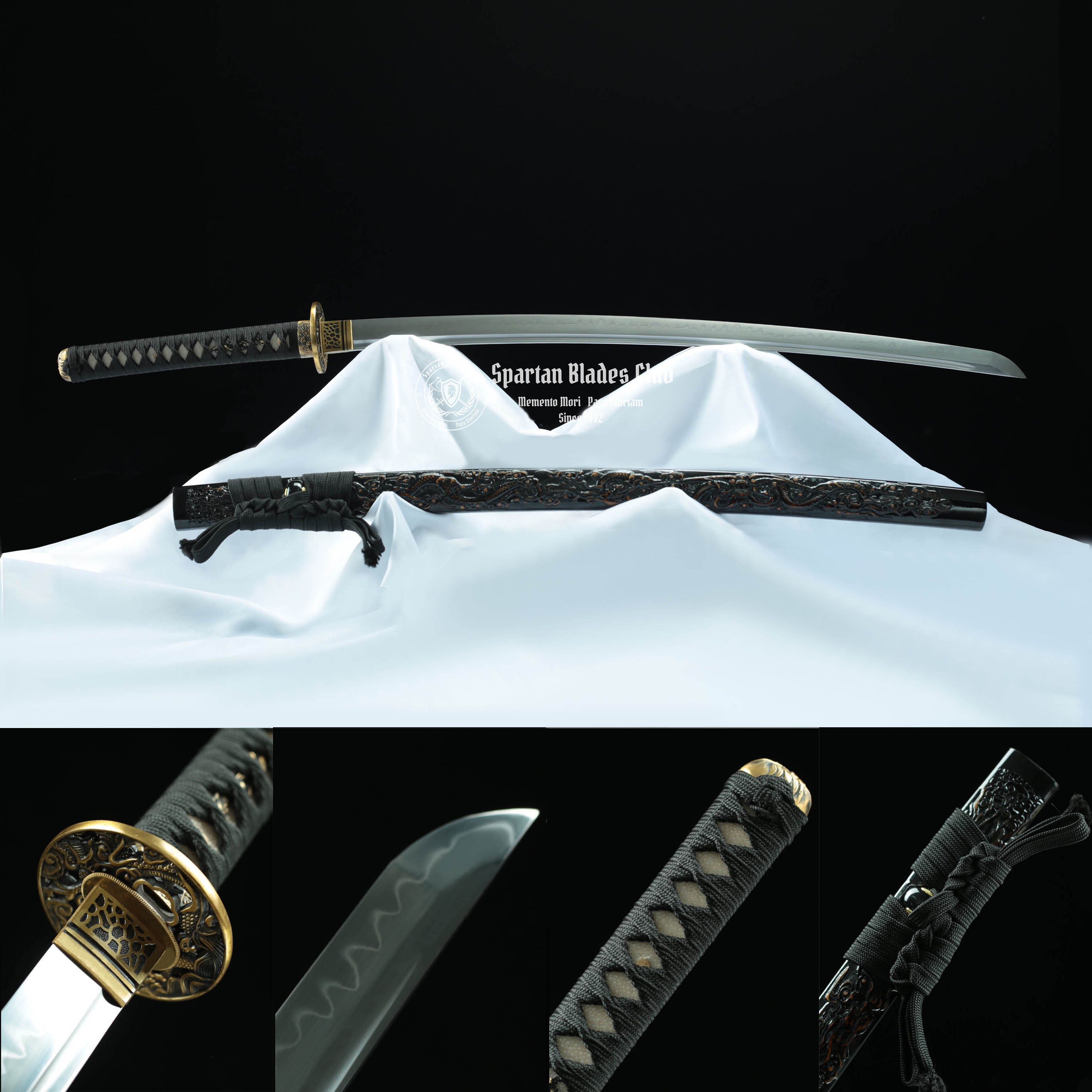 🐲TK24🐲 Black Dragon Slayer(黑狱魔龙)Katana Wakizashi Tanto/ Daisho Set / T10 Steel Clay-Tempered / Full-tang / Battle-ready / Handcrafted / Black Dragon / Spartan Blades Club / CHEN'S SWORDS 1892 - Spartan Blades Club - 陳氏劍莊1892