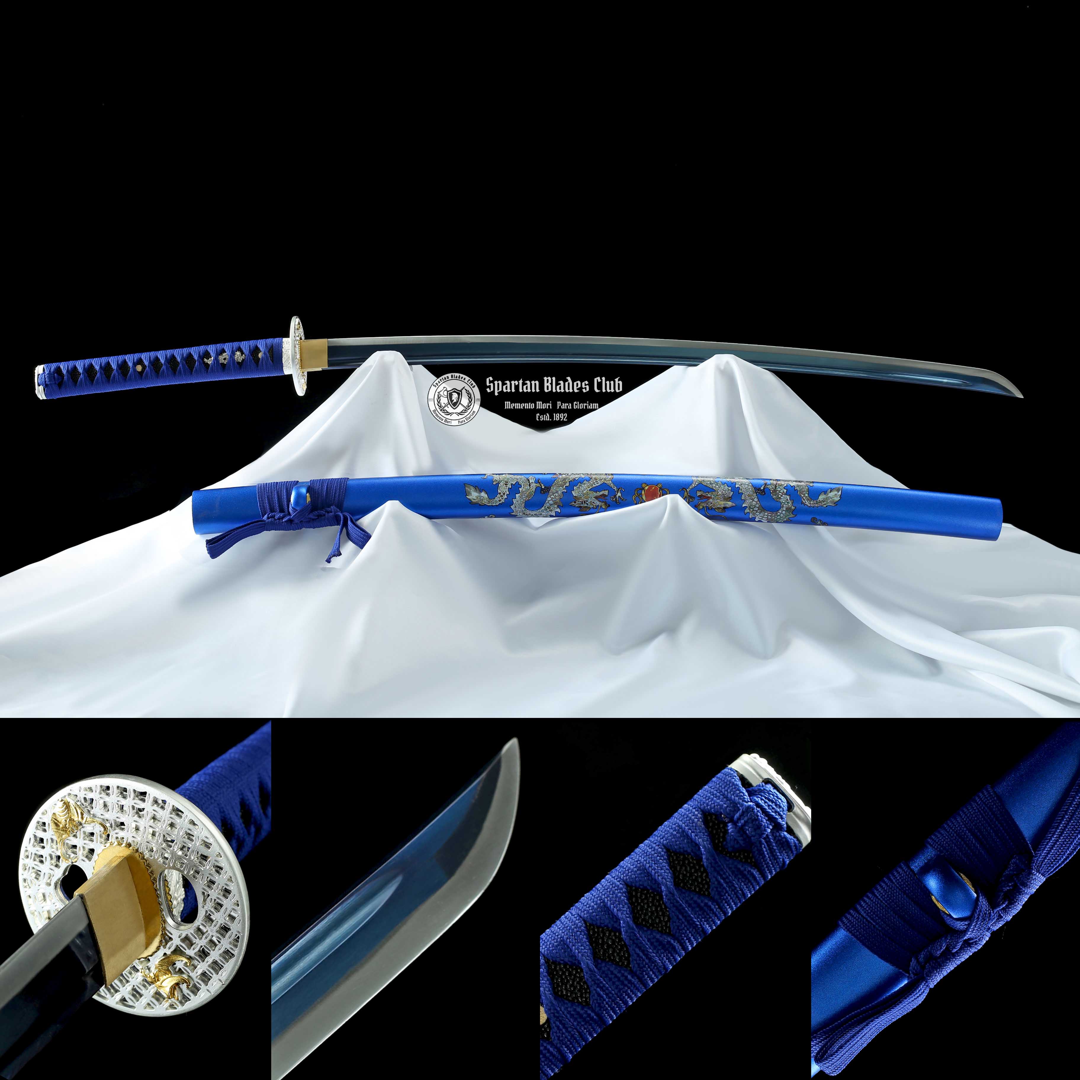 *TK26* 雷龙 (Raiden Dragon) Katana - Hand-Forged - 1045 Carbon Steel - Bat Pattern Tsuba - Vibrant Blue Design - Spartan Blades Club - Spartan Blades Club - 陳氏劍莊1892