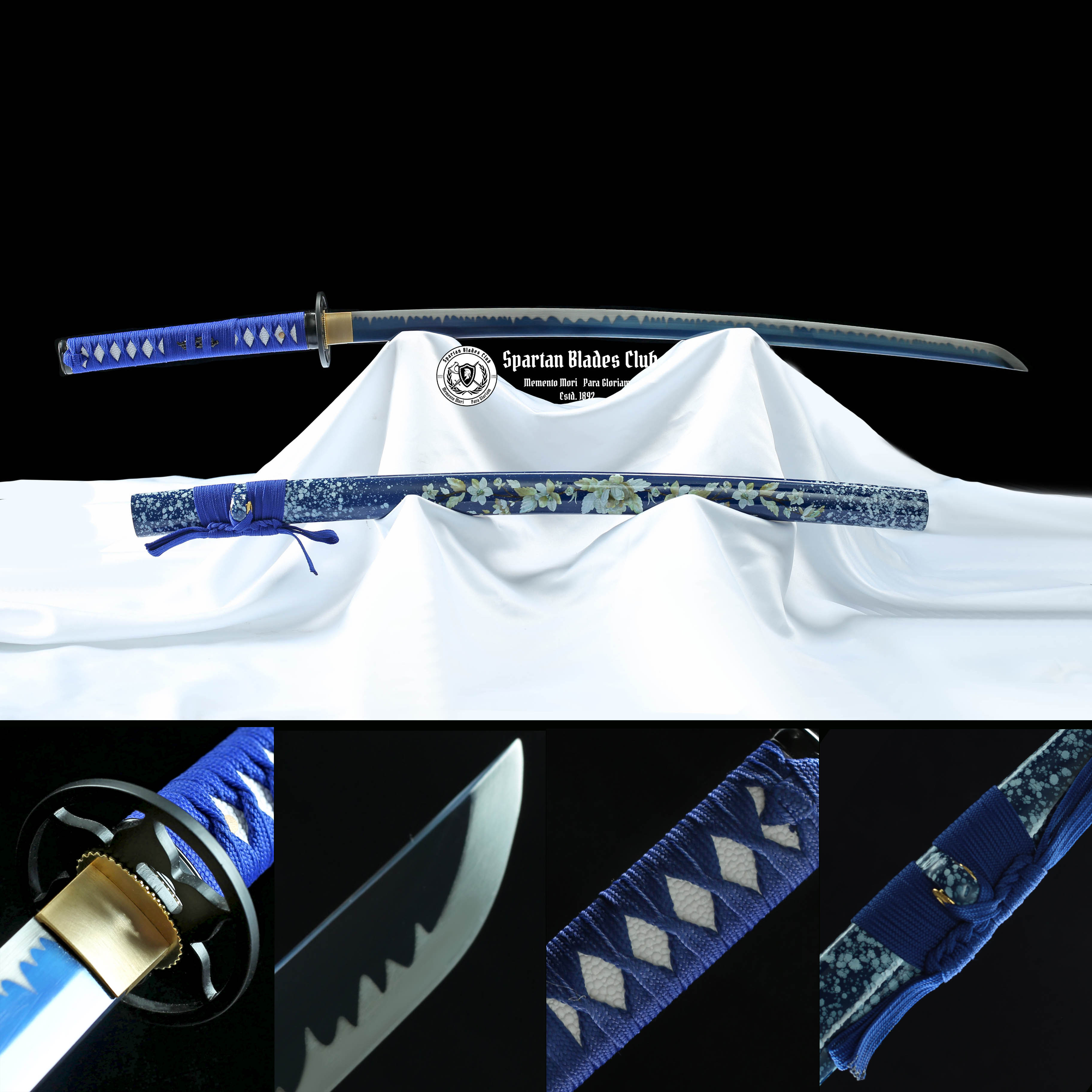 [New] Blue Flowers Samurai Katana - T10 Steel - Blue Blade - Battle ready - Full Tang - SBC - Spartan Blades Club - 陳氏劍莊1892
