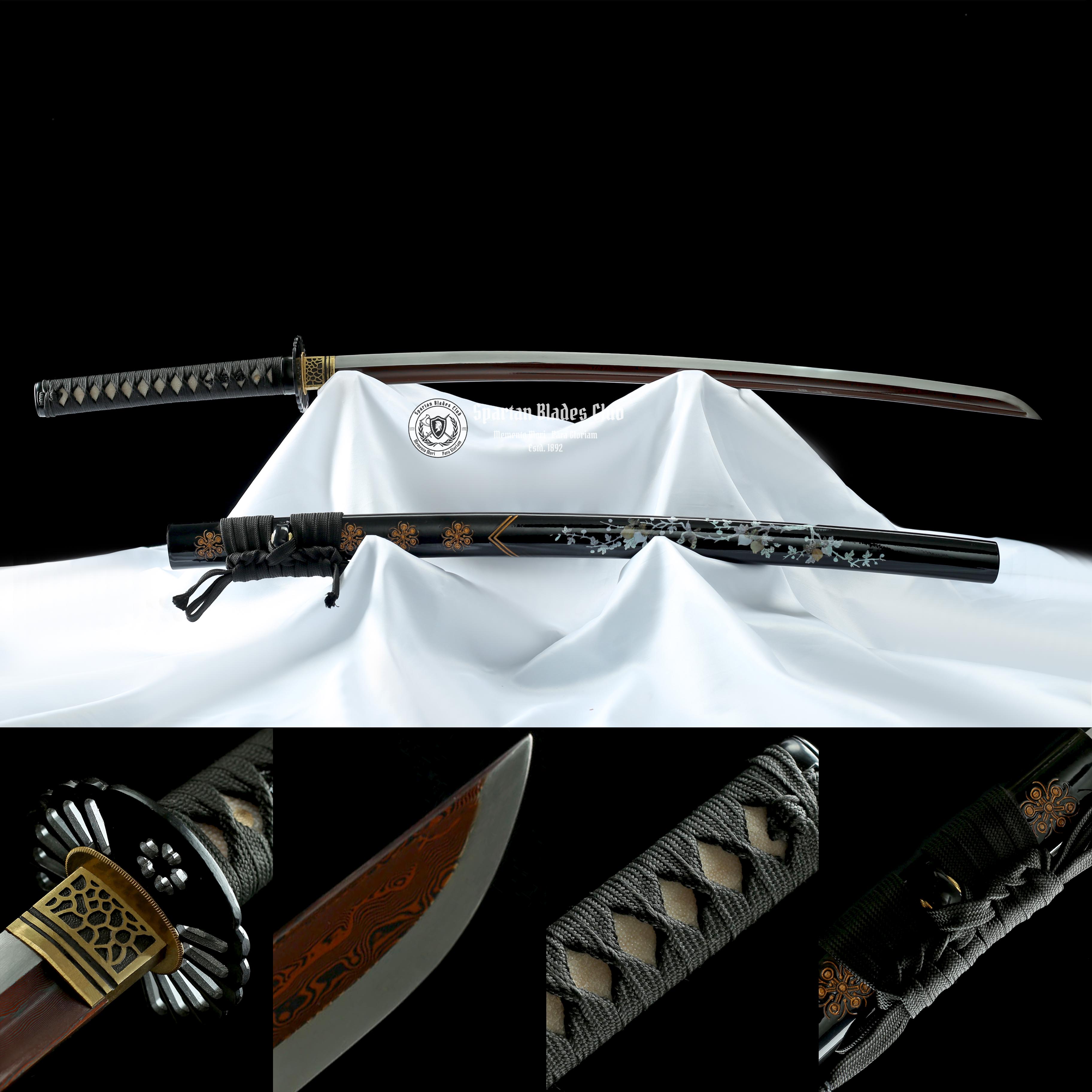 Nighty Shadow(暗夜魅影) Katana - Damascus steel - Heat-colored - Oil-quenched - Battle ready Full Tang - SBC - Spartan Blades Club - 陳氏劍莊1892