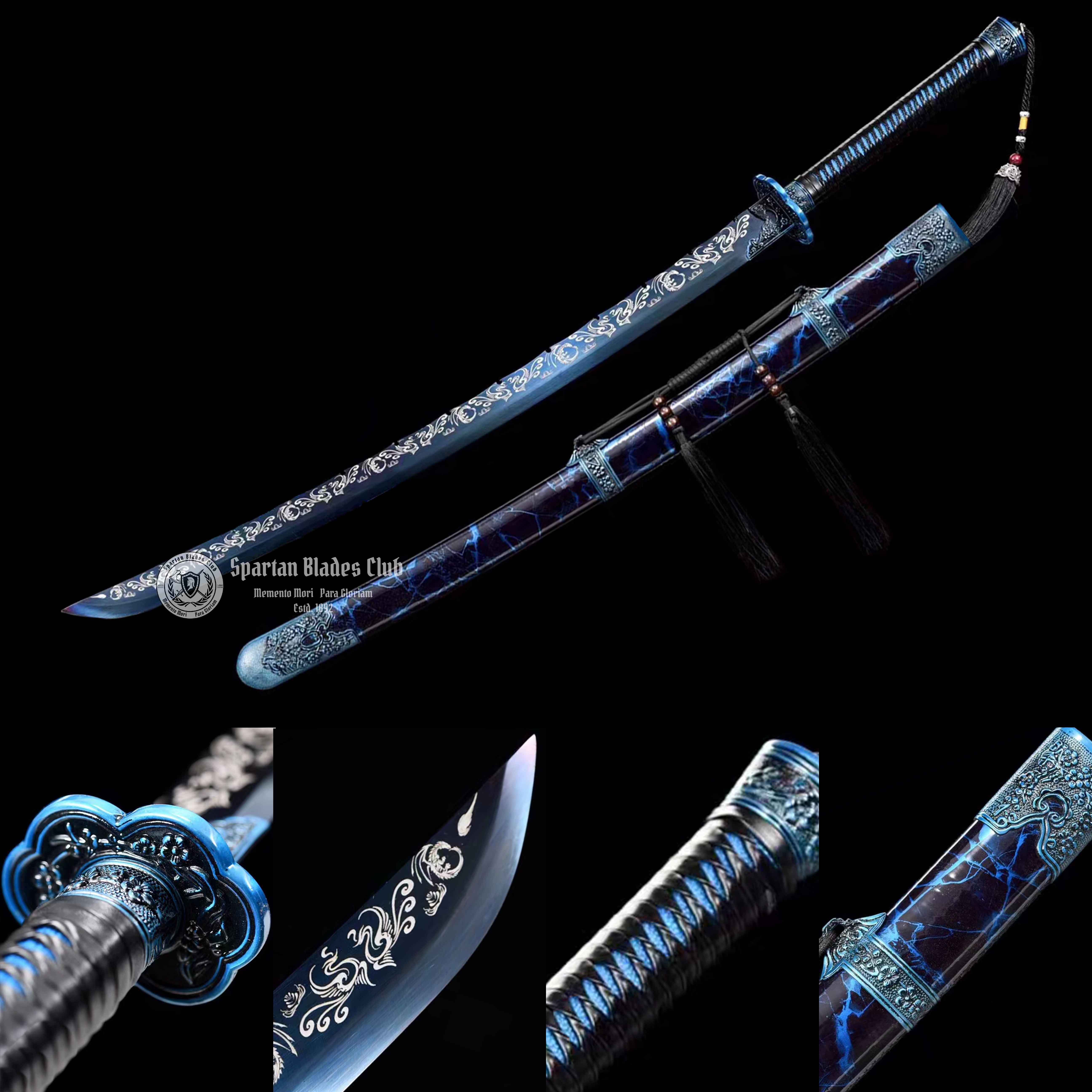 *TK22* Night Ghost - Xiuchundao Sword - Blue Blade - 65Mn Steel(Spring steel) - Full Tang - Battle Ready - Spartan Blades Club - Spartan Blades Club - 陳氏劍莊1892