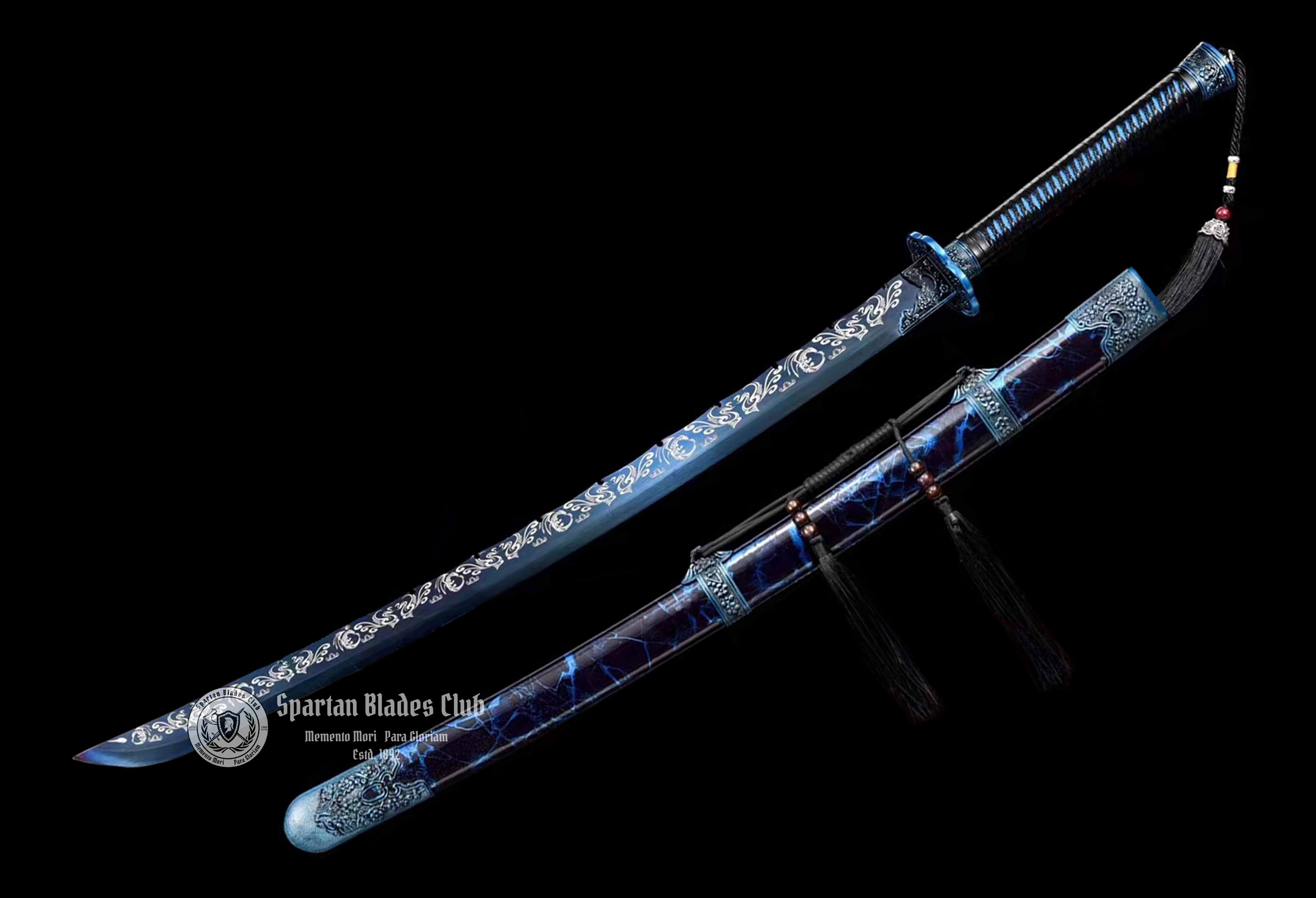 *TK22* Night Ghost - Xiuchundao Sword - Blue Blade - 65Mn Steel(Spring steel) - Full Tang - Battle Ready - Spartan Blades Club - Spartan Blades Club - 陳氏劍莊1892