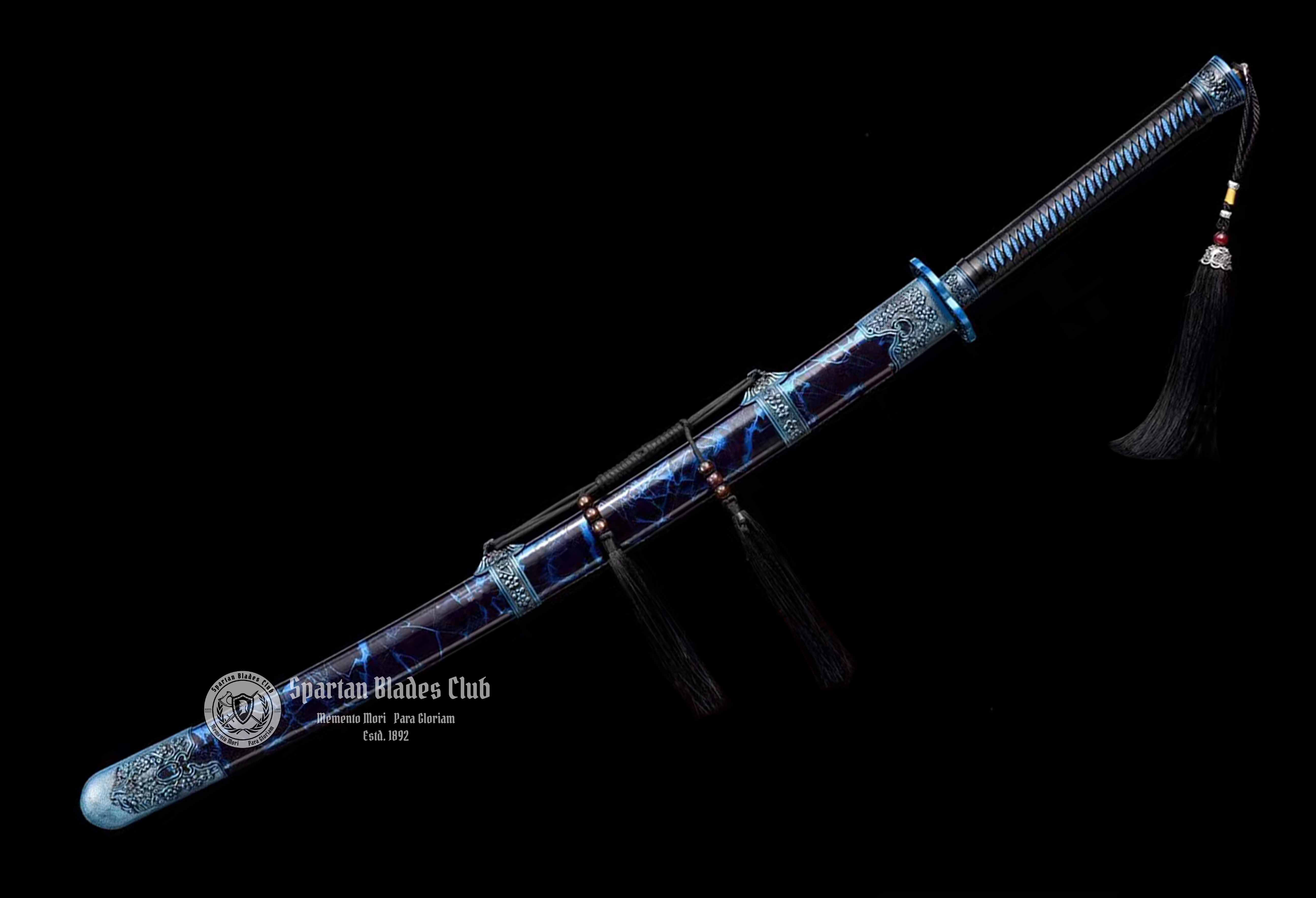 *TK22* Night Ghost - Xiuchundao Sword - Blue Blade - 65Mn Steel(Spring steel) - Full Tang - Battle Ready - Spartan Blades Club - Spartan Blades Club - 陳氏劍莊1892