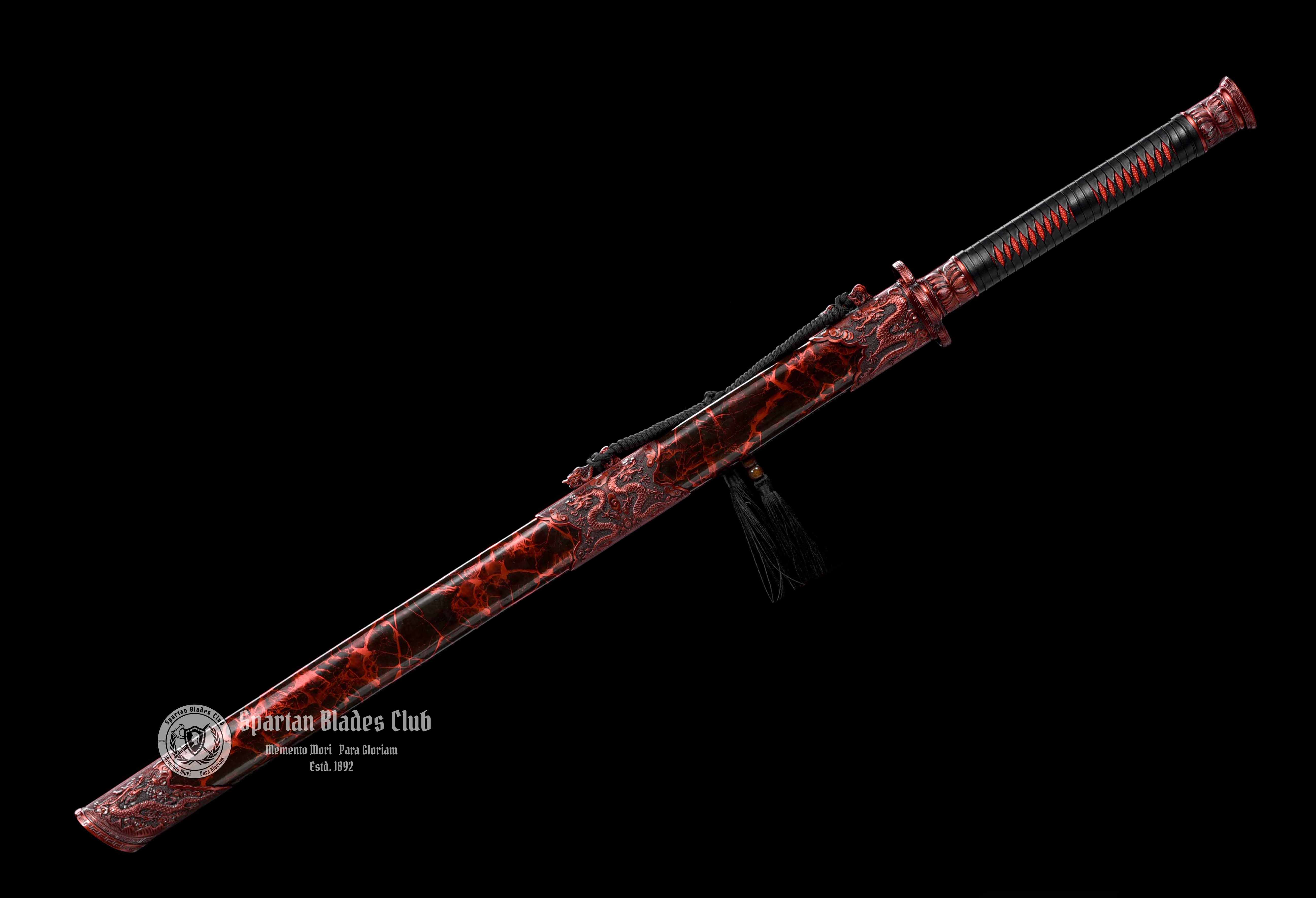 Crimson Dragonblade Sword - Red Blade - High-Performance Manganese Steel - Alloy Dragon Fittings - Full Tang - Battle Ready - S.B.C - Spartan Blades Club - 陳氏劍莊1892