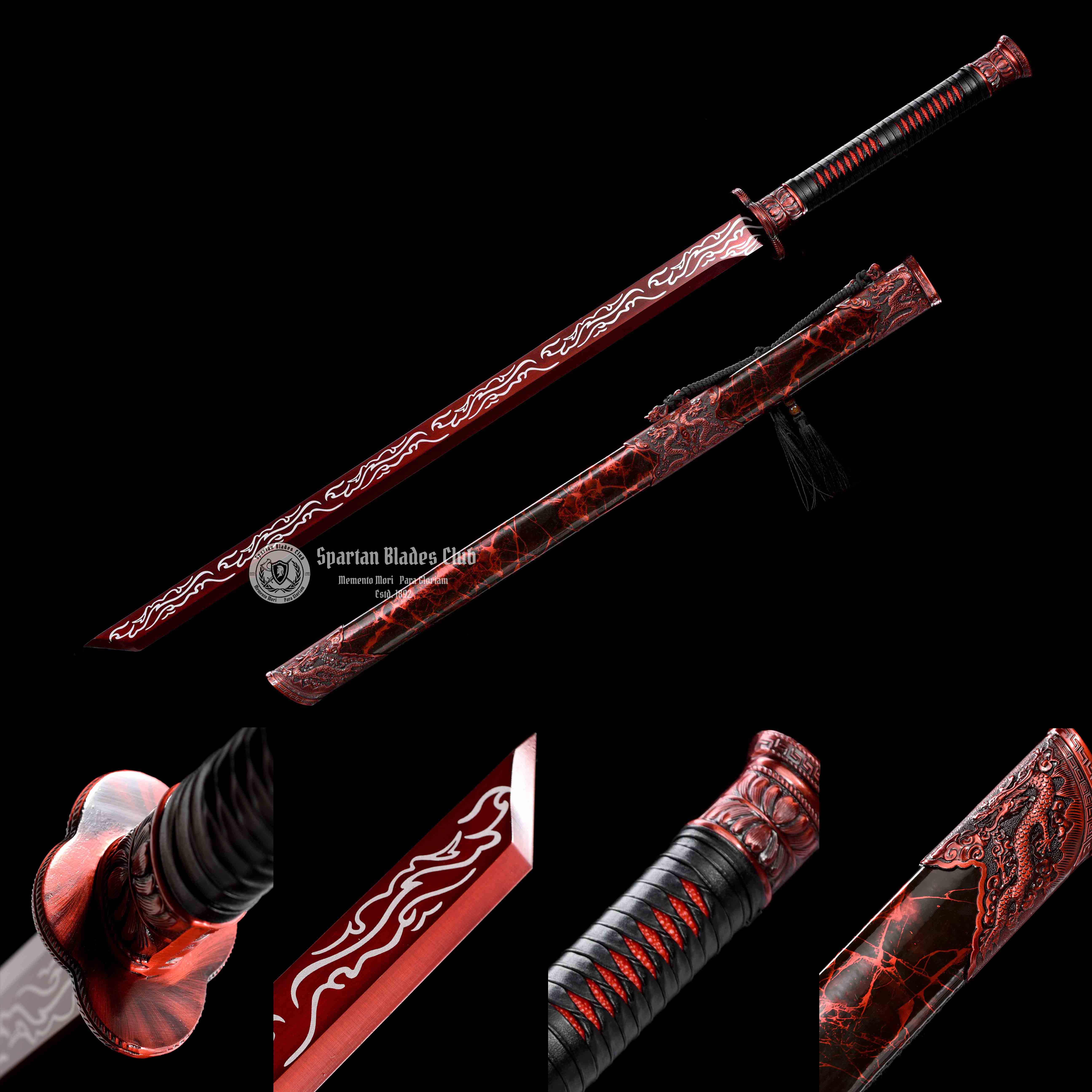 Crimson Dragonblade Sword - Red Blade - High-Performance Manganese Steel - Alloy Dragon Fittings - Full Tang - Battle Ready - S.B.C - Spartan Blades Club - 陳氏劍莊1892