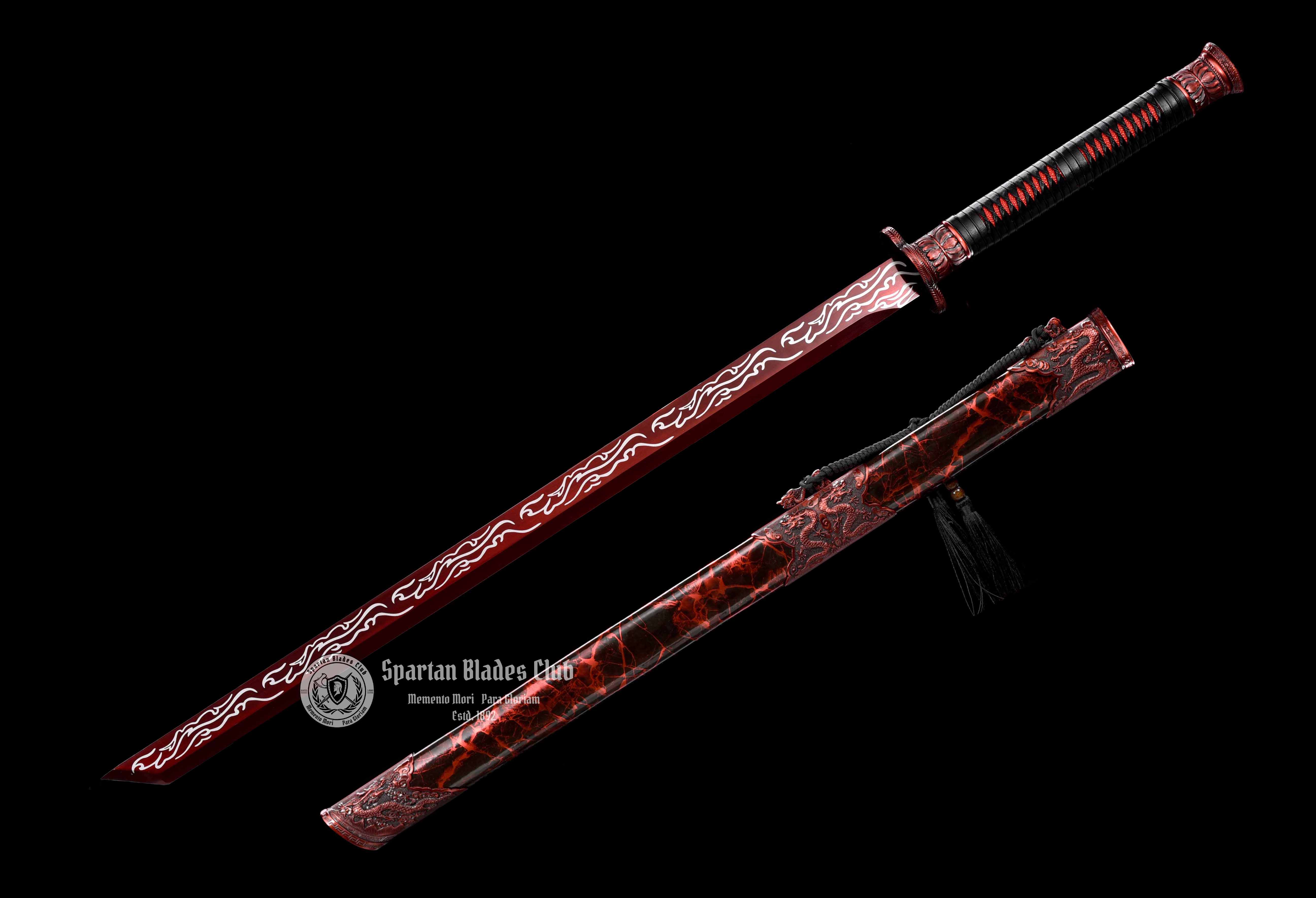 Crimson Dragonblade Sword - Red Blade - High-Performance Manganese Steel - Alloy Dragon Fittings - Full Tang - Battle Ready - S.B.C - Spartan Blades Club - 陳氏劍莊1892