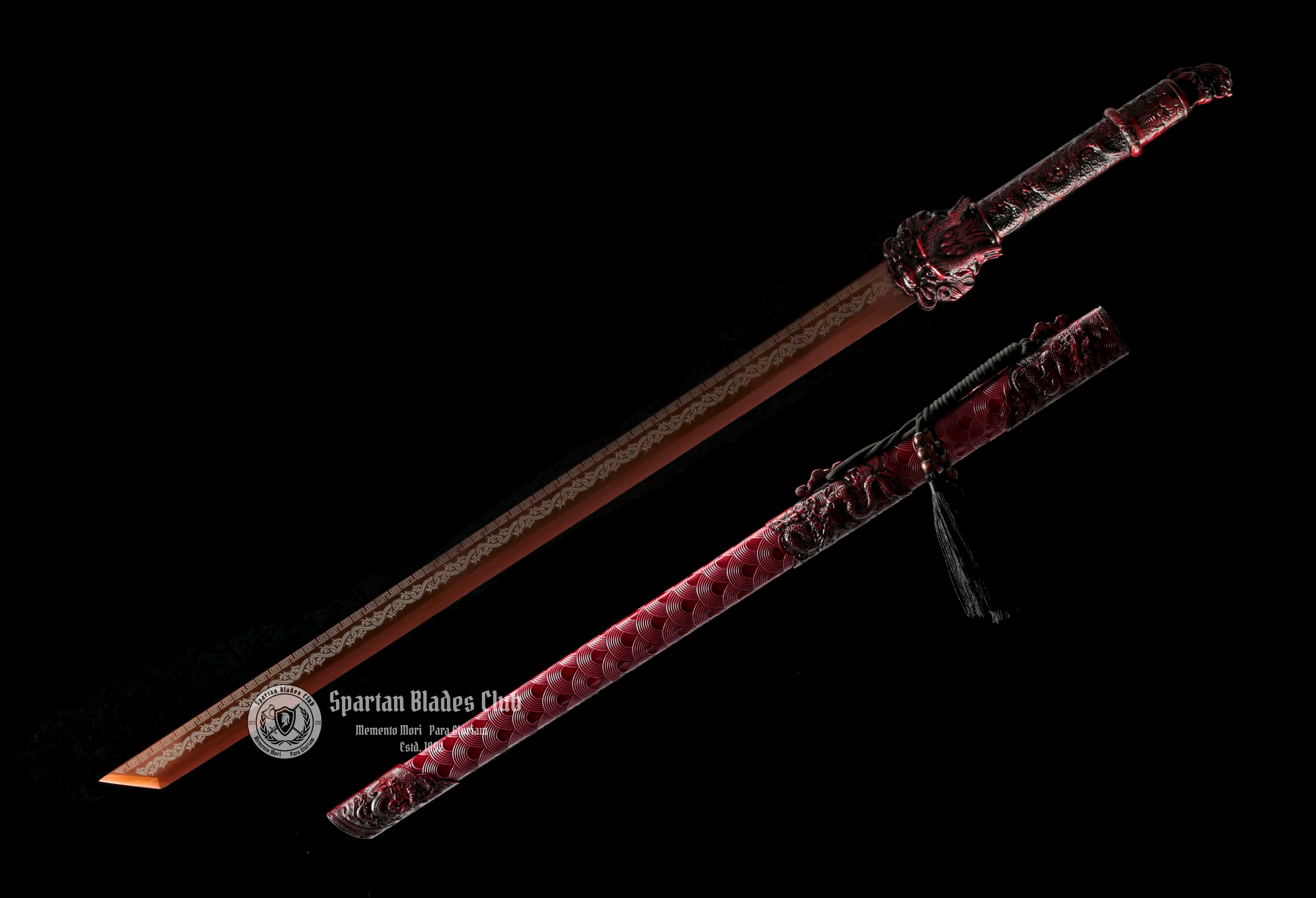 TK12🐲Crimson Dragon King Dao Sword - Brown Blade - High-Performance Manganese Steel - Alloy Dragon Fittings - Full Tang - Battle Ready - S.B.C - Spartan Blades Club - 陳氏劍莊1892