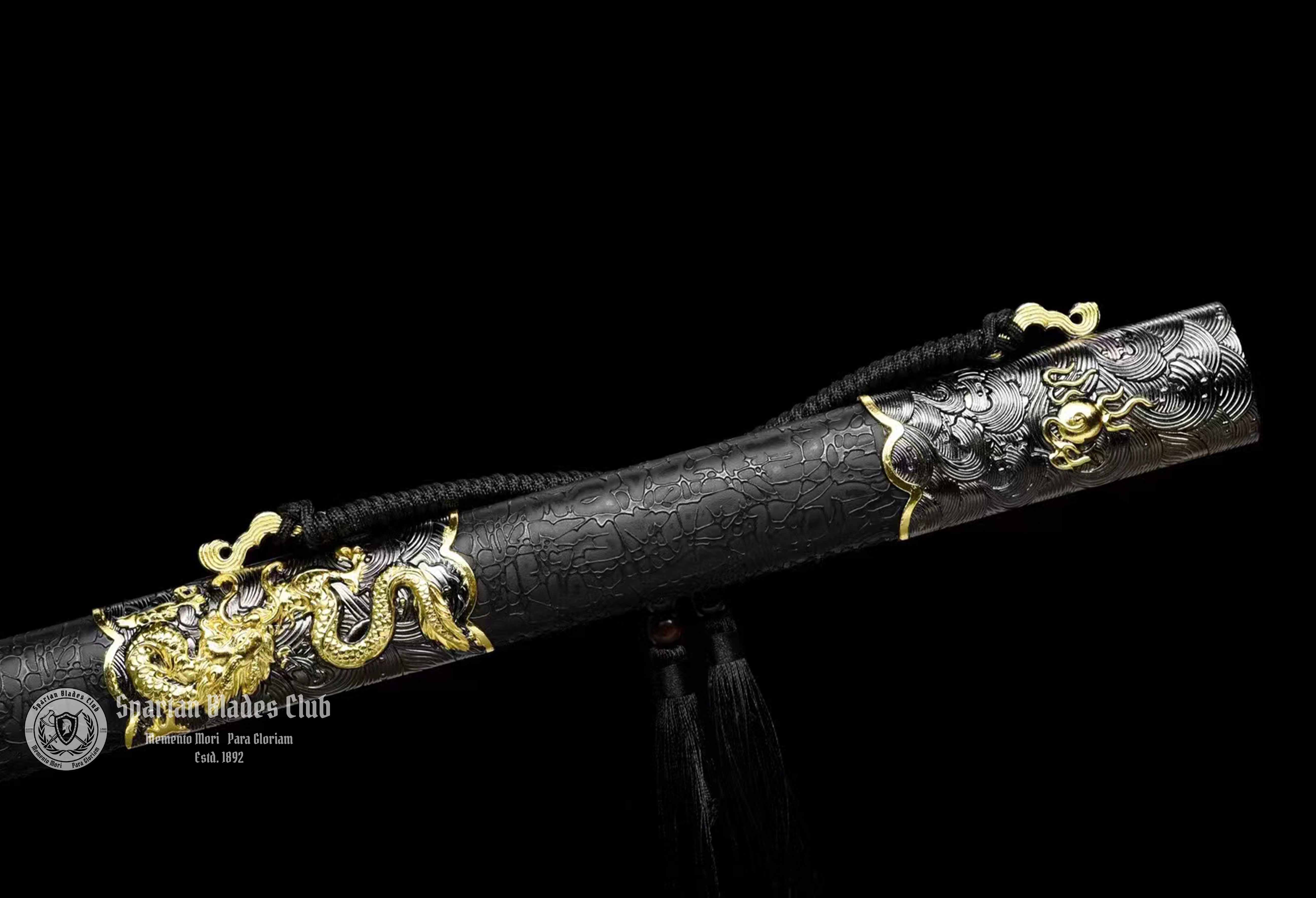 TK55🐲Black Golden Dragon King Jian Sword - High-Performance Manganese Steel - Black Blade - Alloy Fittings - Full Tang - S.B.C 🗡️ - Spartan Blades Club - 陳氏劍莊1892
