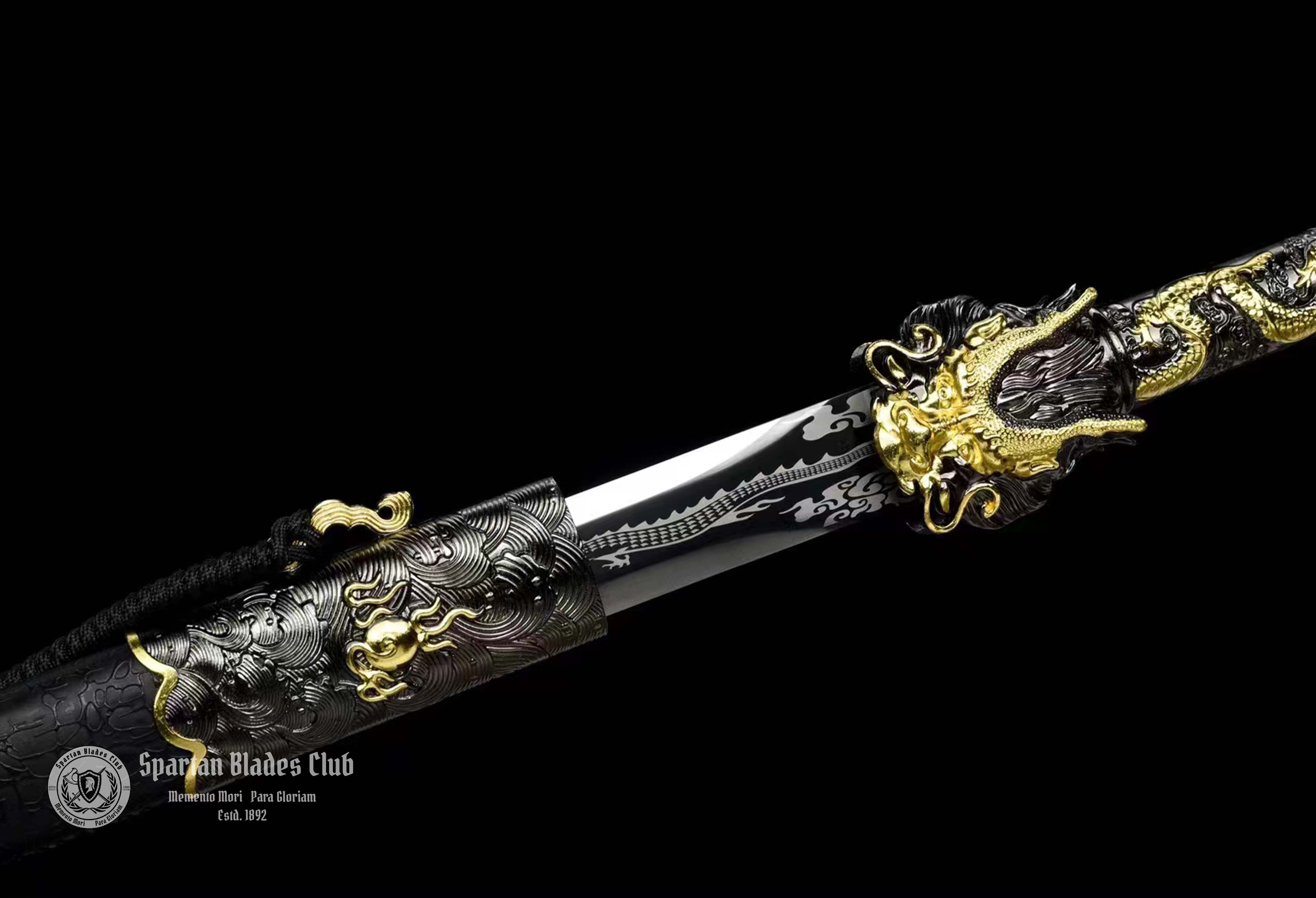 TK55🐲Black Golden Dragon King Jian Sword - High-Performance Manganese Steel - Black Blade - Alloy Fittings - Full Tang - S.B.C 🗡️ - Spartan Blades Club - 陳氏劍莊1892