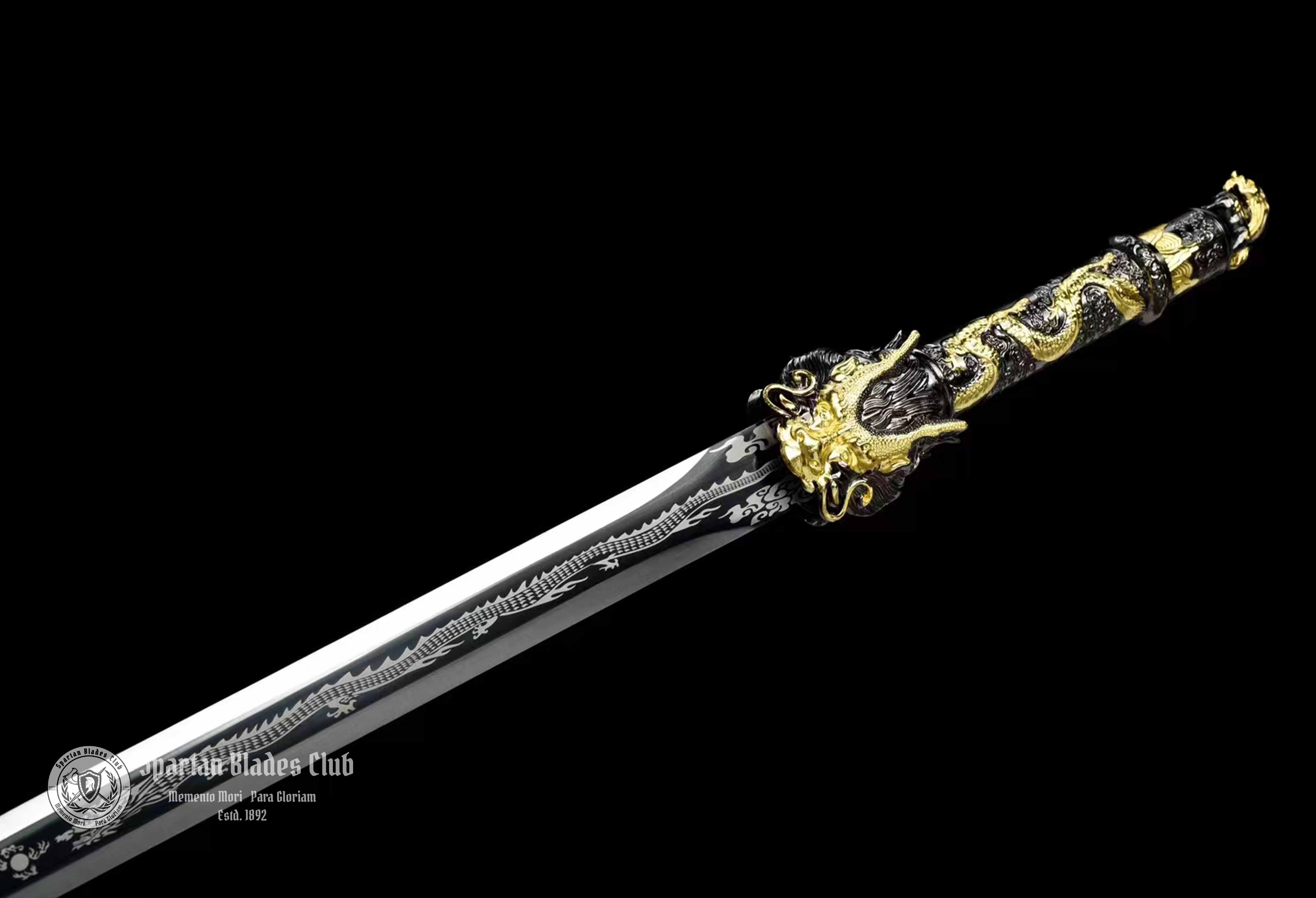 TK55🐲Black Golden Dragon King Jian Sword - High-Performance Manganese Steel - Black Blade - Alloy Fittings - Full Tang - S.B.C 🗡️ - Spartan Blades Club - 陳氏劍莊1892