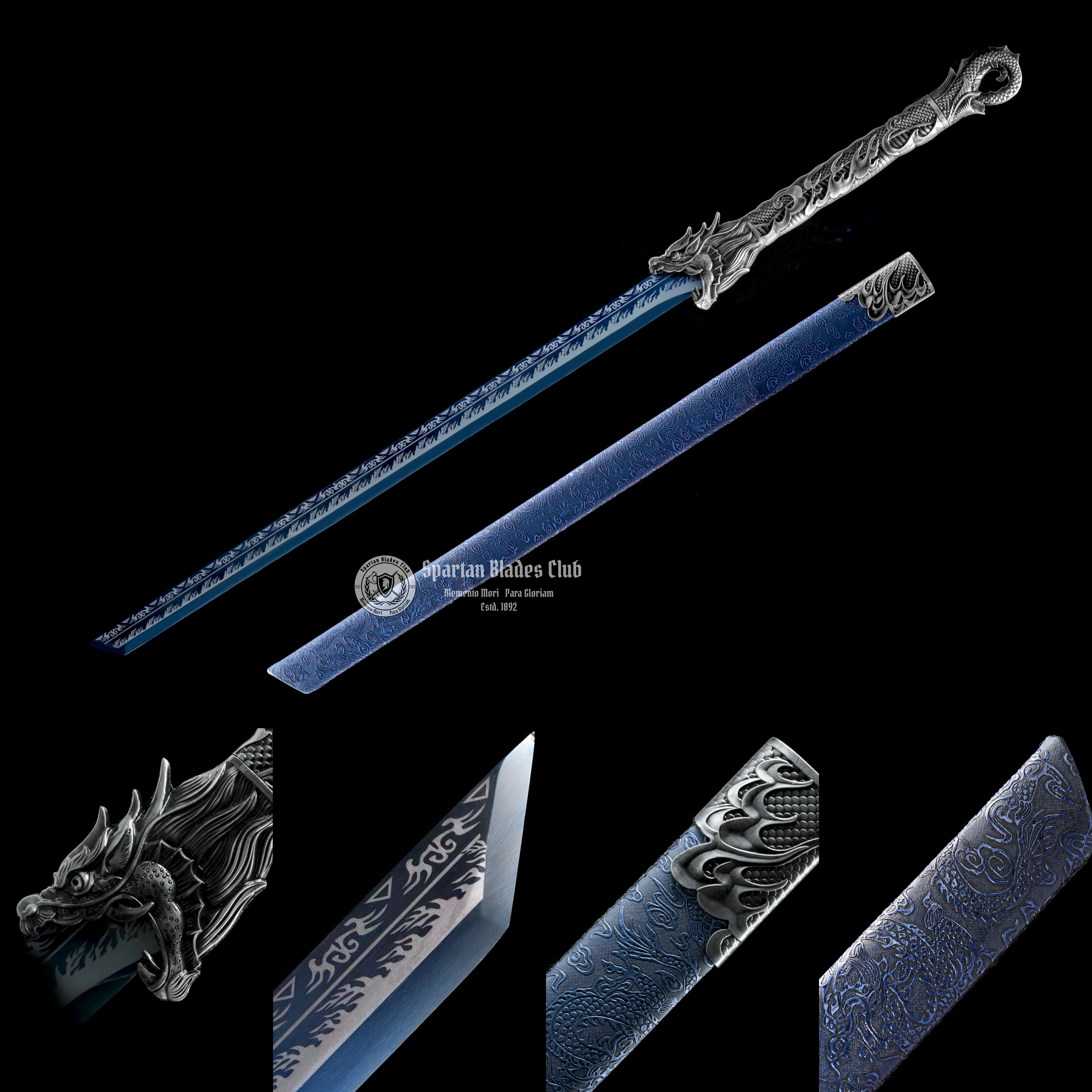 *TK21* Proud Dragon Tangdao Sword - Blue Blade - Handcrafted Beauty - High Manganese Steel - Full Tang - Battle Ready - S.B.C - Spartan Blades Club