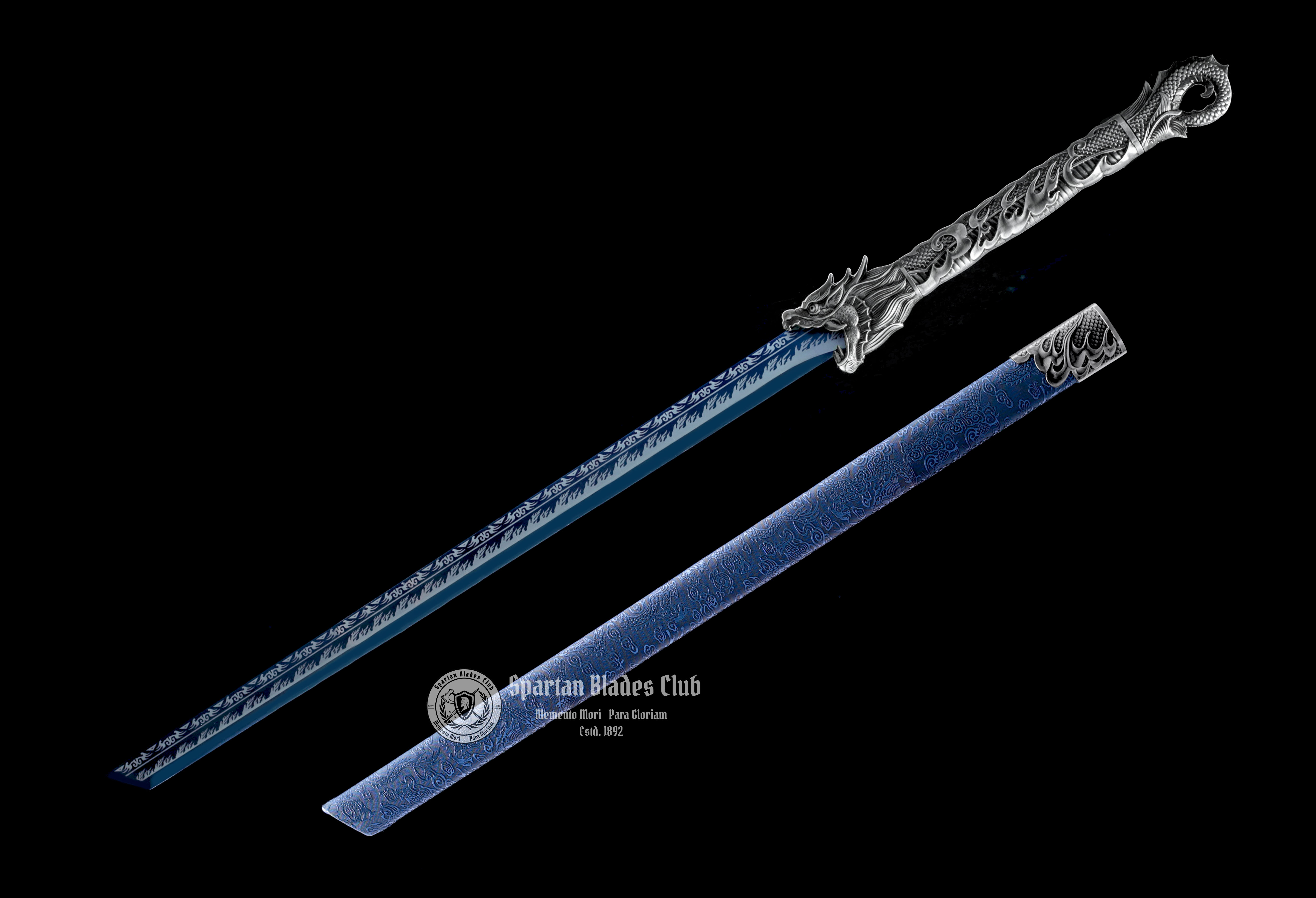 *TK21* Proud Dragon Tangdao Sword - Blue Blade - Handcrafted Beauty - High Manganese Steel - Full Tang - Battle Ready - S.B.C - Spartan Blades Club