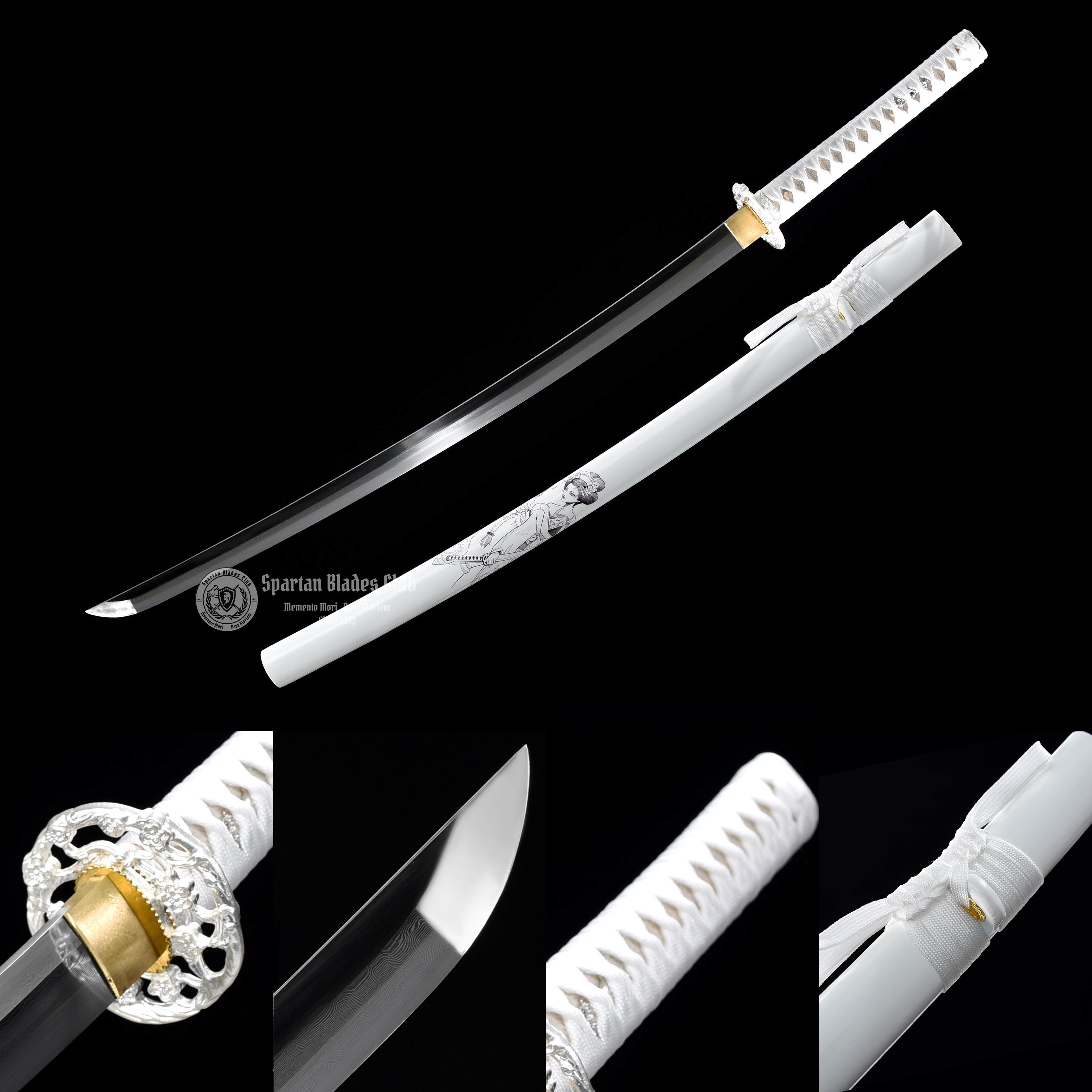 雪影武士 - Storm Shadow Samurai-Katana - Damascus Steel - Hadori Polishing - Full Tang - Battle-Ready - Sakura Blossom Design -Snow White- S.B.C & CHEN'S SWORDS - Spartan Blades Club - 陳氏劍莊1892