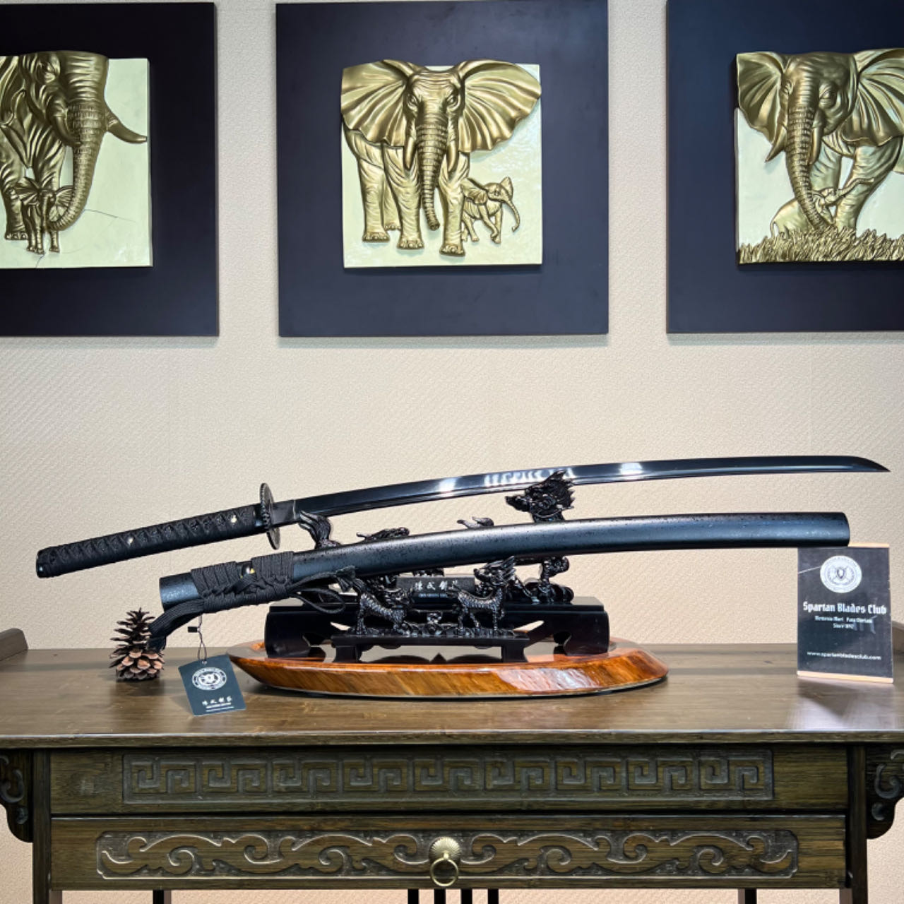 *TK61* Dark Shadow Samurai (暗影武士) Katana - Black Damascus Steel - Sharp - Full Tang - Battle Ready - Exquisite Craftsmanship - S.B.C - Spartan Blades Club - 陳氏劍莊1892