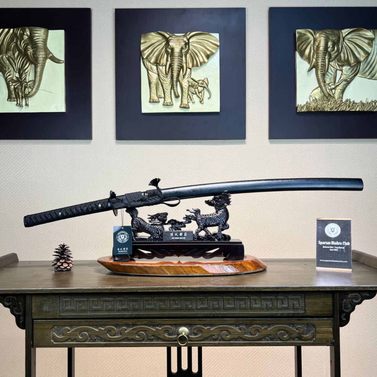 *TK61* Dark Shadow Samurai (暗影武士) Katana - Black Damascus Steel - Sharp - Full Tang - Battle Ready - Exquisite Craftsmanship - S.B.C - Spartan Blades Club - 陳氏劍莊1892