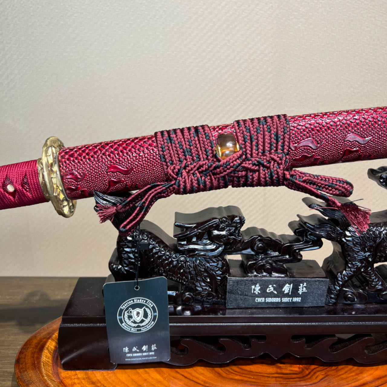 *TK62* 🐊Crimson Crocodile Fang Katana(赤炎鳄齿) - Brown and Black Damascus Steel - Sharp - Full Tang - Battle Ready - Exquisite Craftsmanship - S.B.C - Spartan Blades Club - 陳氏劍莊1892