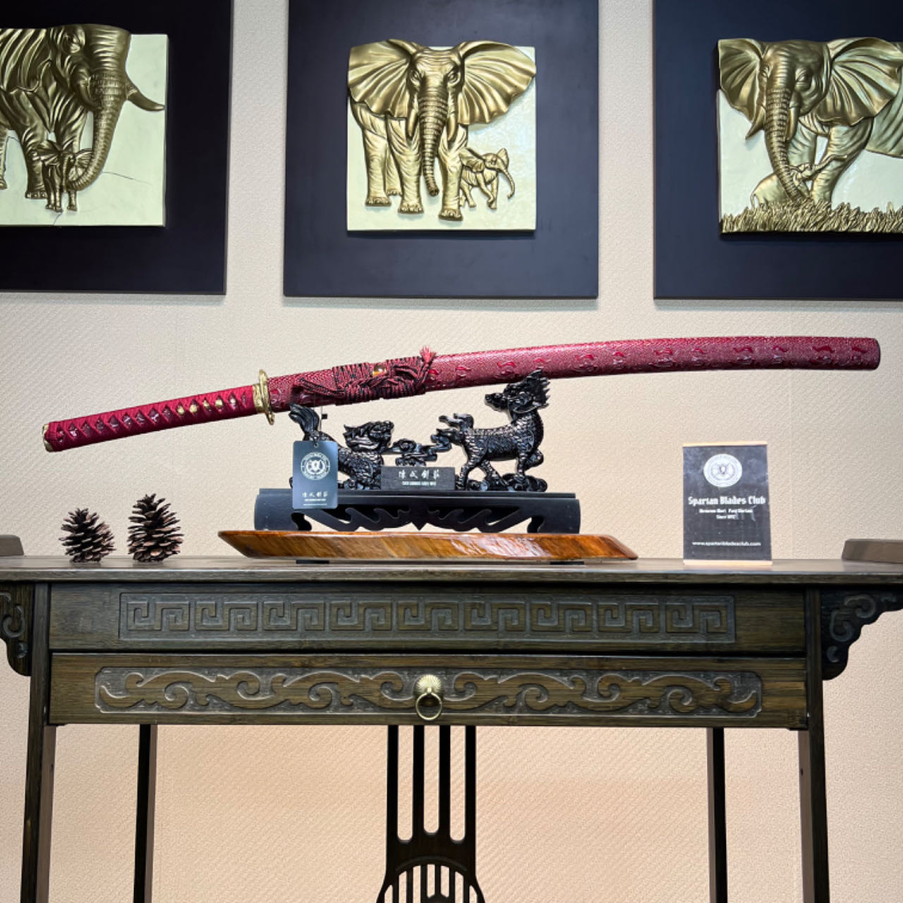 *TK62* 🐊Crimson Crocodile Fang Katana(赤炎鳄齿) - Brown and Black Damascus Steel - Sharp - Full Tang - Battle Ready - Exquisite Craftsmanship - S.B.C - Spartan Blades Club - 陳氏劍莊1892