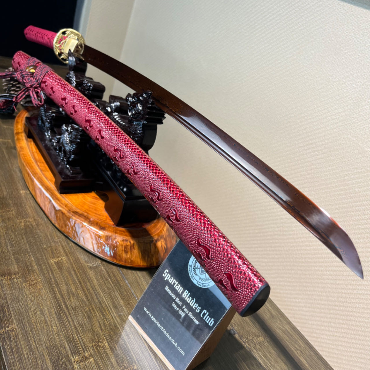 *TK62* 🐊Crimson Crocodile Fang Katana(赤炎鳄齿) - Brown and Black Damascus Steel - Sharp - Full Tang - Battle Ready - Exquisite Craftsmanship - S.B.C - Spartan Blades Club - 陳氏劍莊1892
