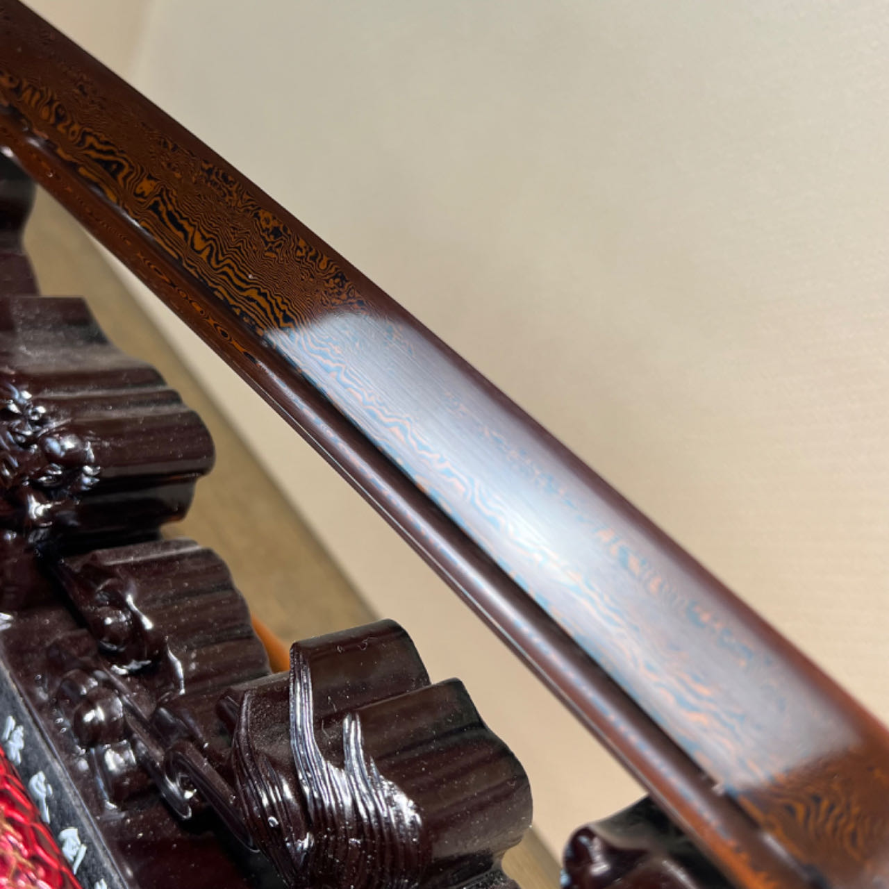 *TK62* 🐊Crimson Crocodile Fang Katana(赤炎鳄齿) - Brown and Black Damascus Steel - Sharp - Full Tang - Battle Ready - Exquisite Craftsmanship - S.B.C - Spartan Blades Club - 陳氏劍莊1892