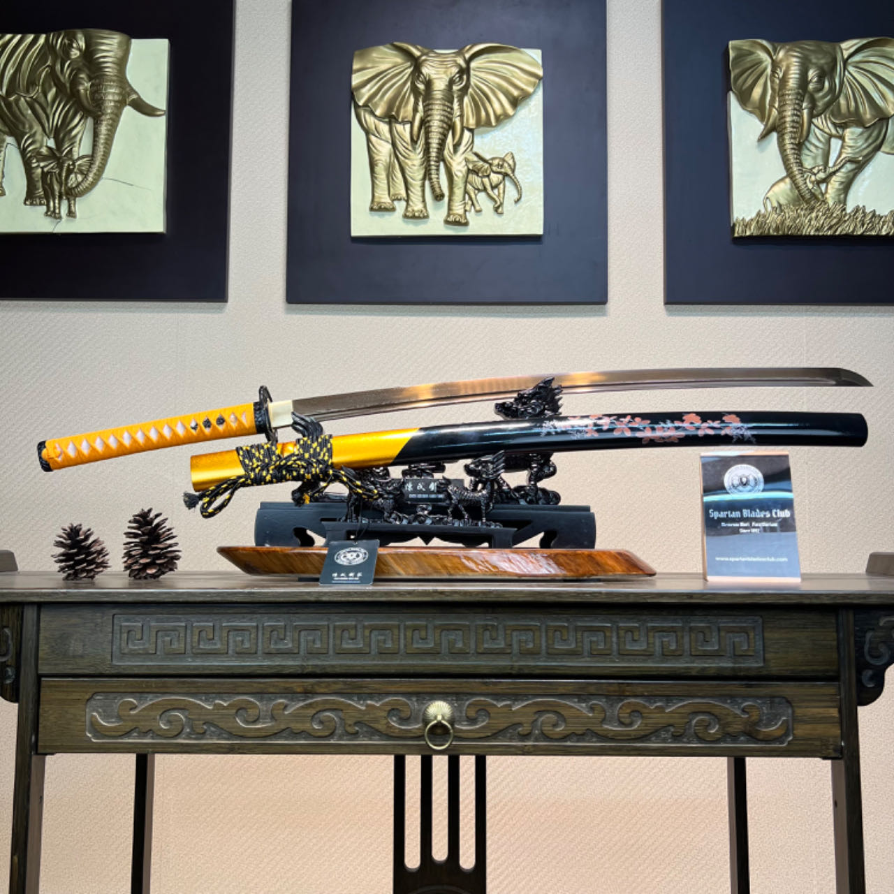 🌟TK64🌟Golden Light Slasher(金光斩)Katana - Golden Damascus Steel - Battle Ready - Full Tang - Exquisite Craftsmanship - S.B.C & CHEN'S SWORDS - Spartan Blades Club