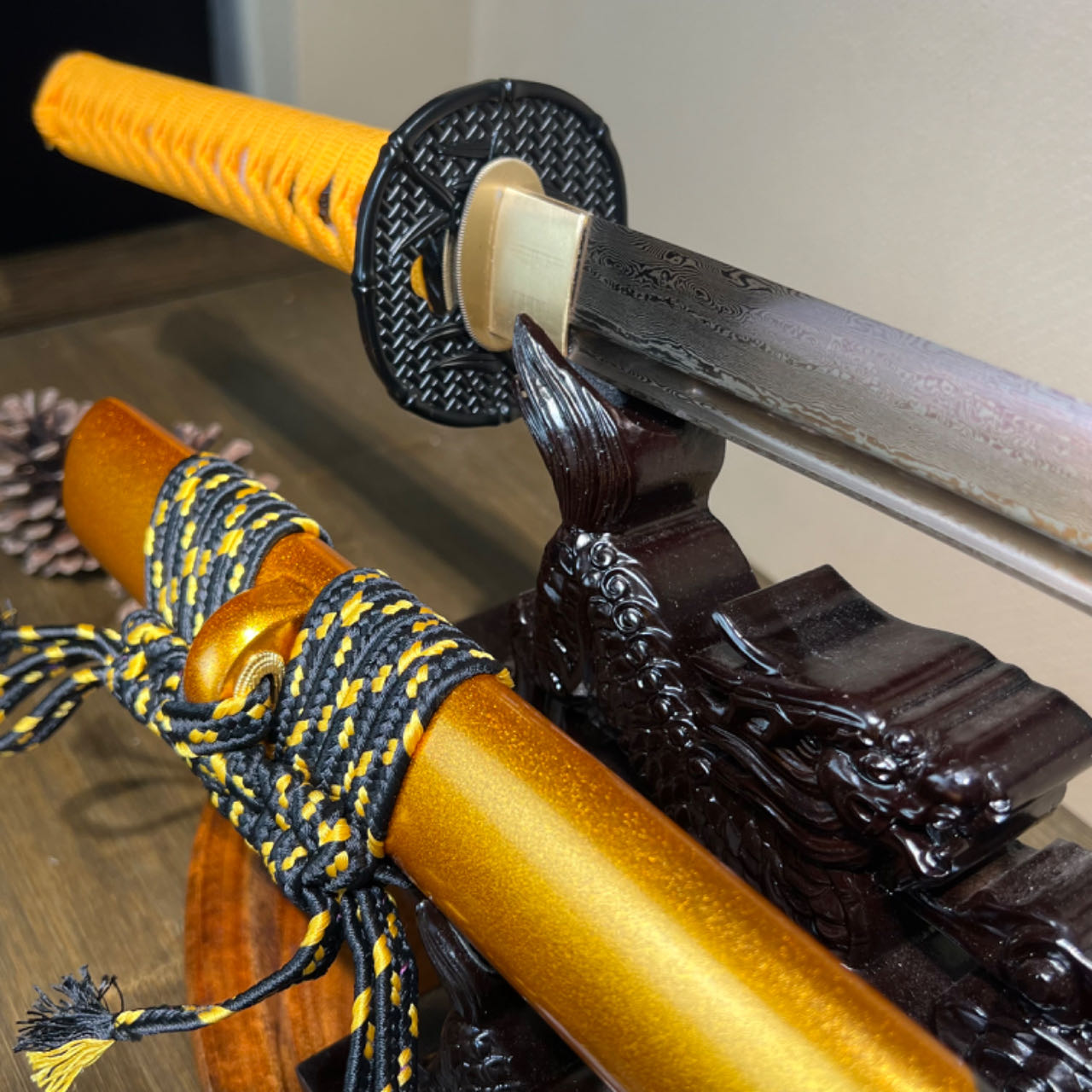 🌟TK64🌟Golden Light Slasher(金光斩)Katana - Golden Damascus Steel - Battle Ready - Full Tang - Exquisite Craftsmanship - S.B.C & CHEN'S SWORDS - Spartan Blades Club